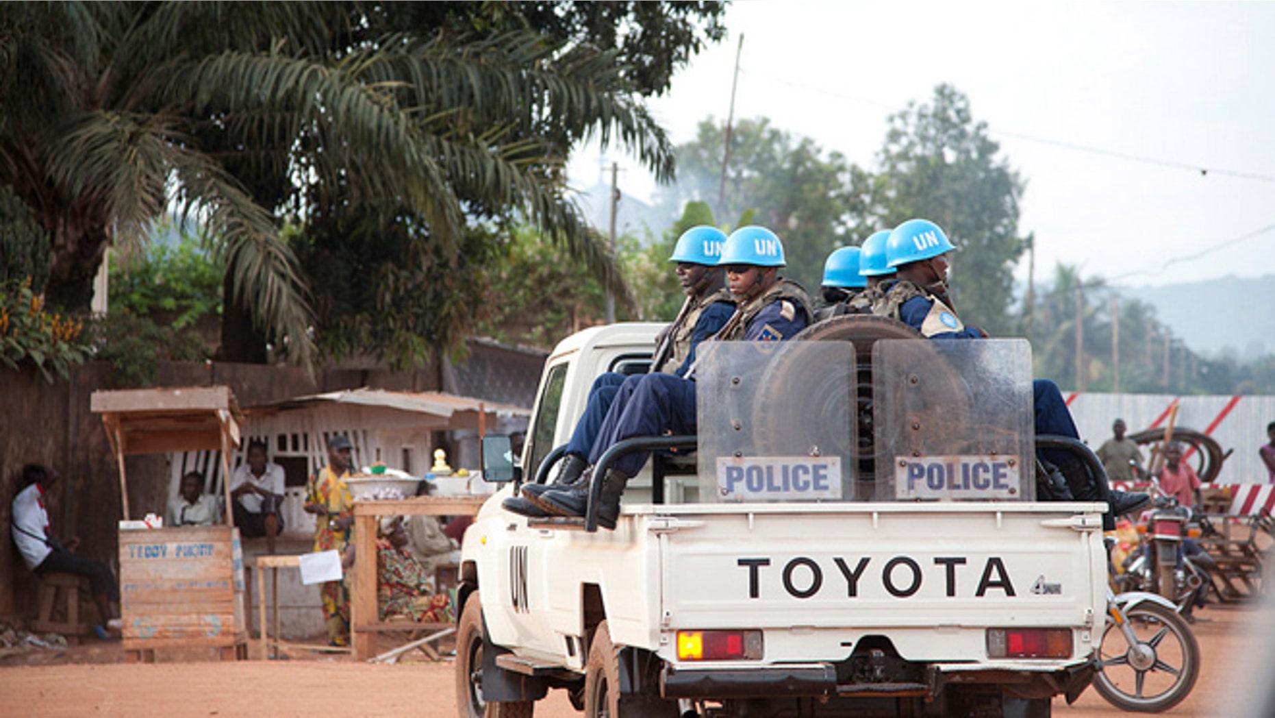 This undated filed photo shows MINUSCA, the UN Multidimensional Integrated Stabilization Mission in the Central African Republic (CAR), on patrol in the capital Bangui. (UN photo)
