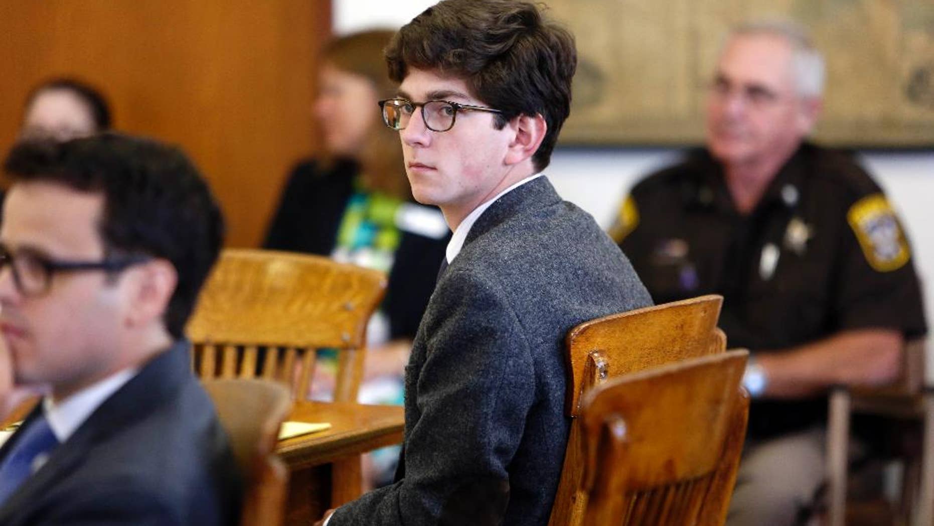 Owen Labrie looks around the courtroom during his trial in Concord, N.H. in August. (AP Photo/Jim Cole, Pool)