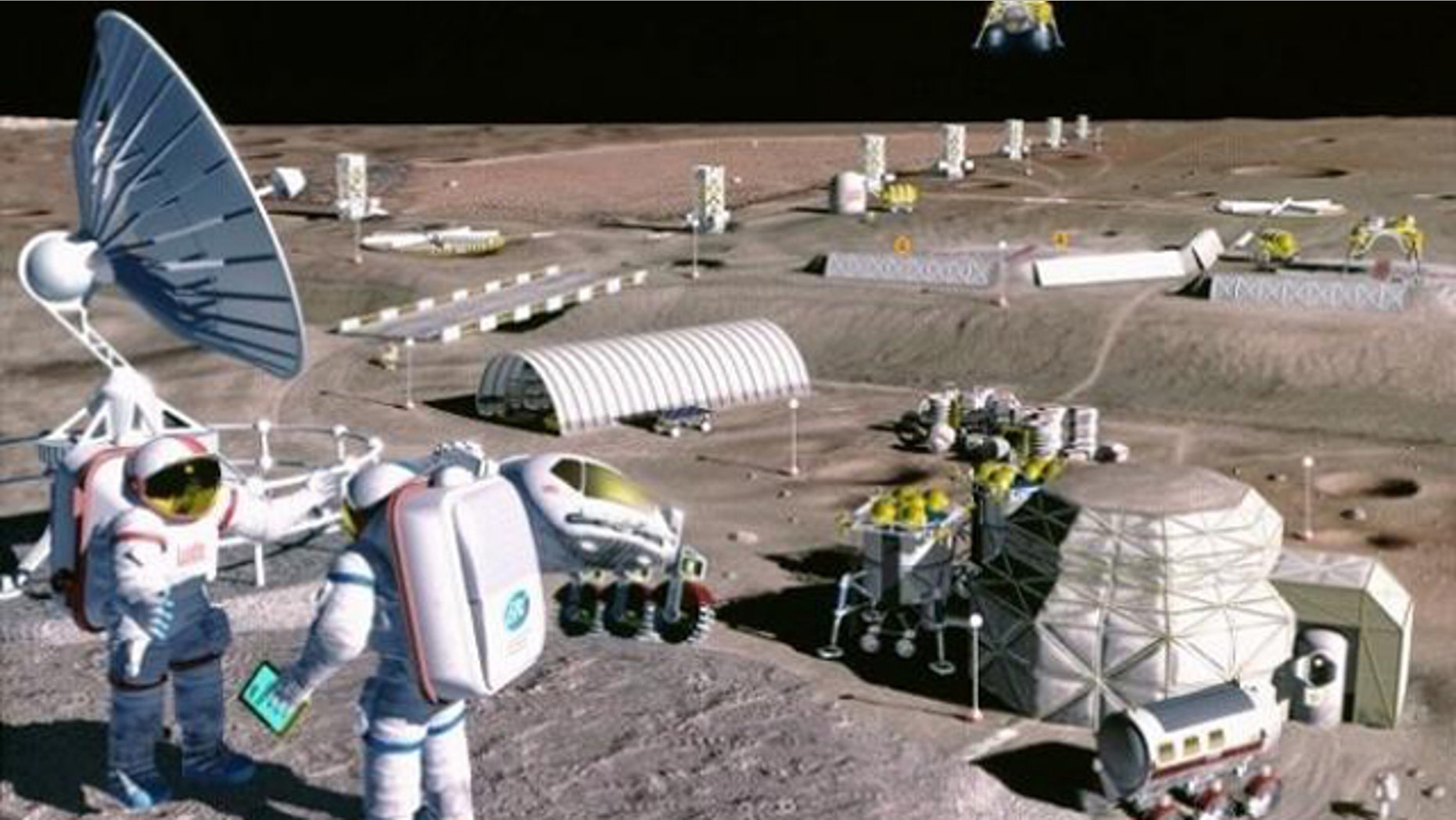 Artist's concept of a possible colony on the moon.