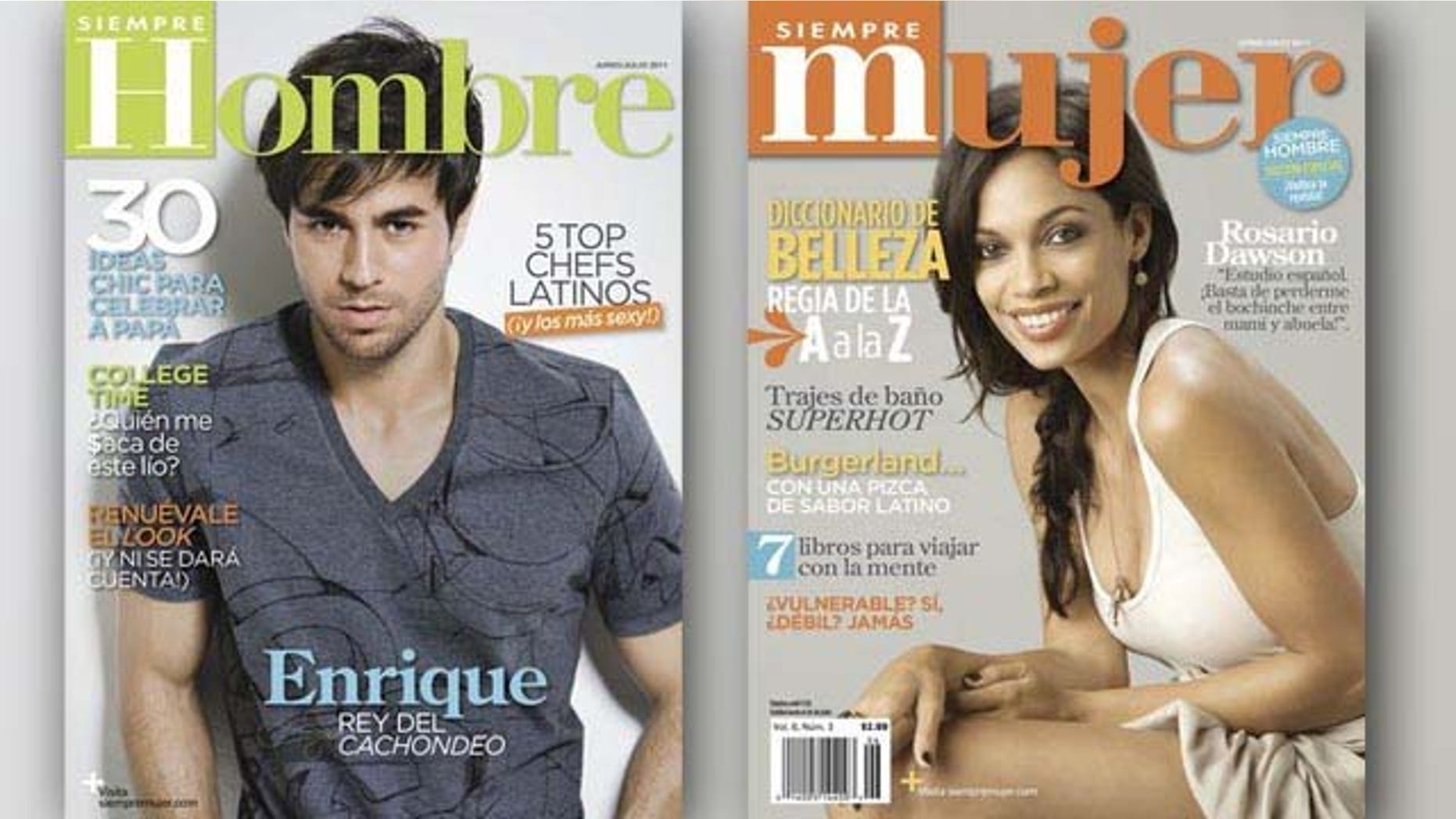 June 10, 2011: Actress Rosario Dawson and singer Enrique Iglesias appear on the covers of the June/July issues of "Siempre Mujer" and "Siempre Hombre" magazines. Dawson talks about her Latina roots, while Iglesias highlighted the importance of reinventing himself as an artist.