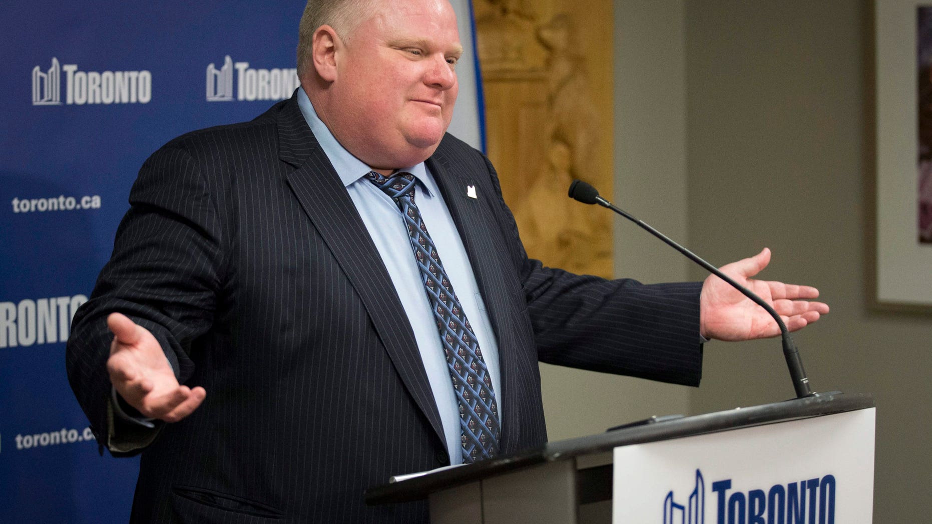 Nov. 12, 2013: Toronto Mayor Rob Ford speaks during a press conference to advocate relief for the people in the Philippines affected by Typhoon Haiyan in Toronto.