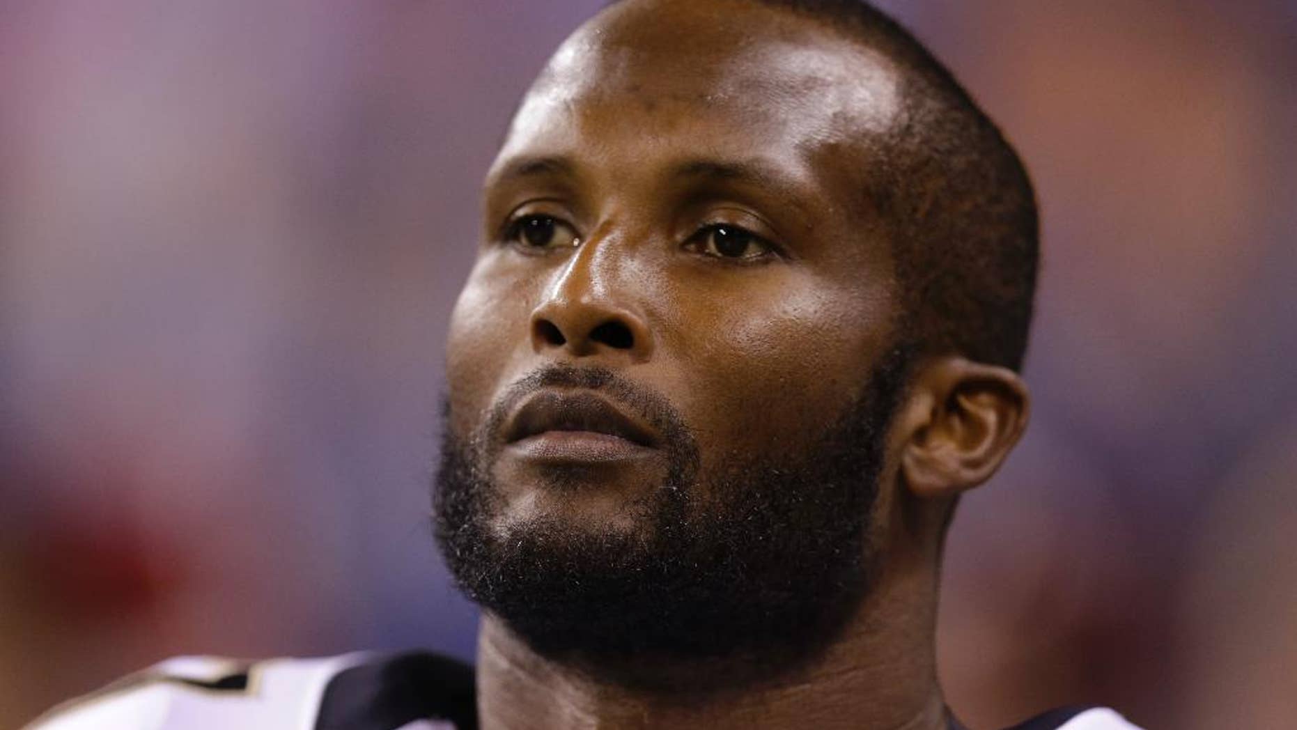 FILE - In this Aug. 23, 2014, file photo, New Orleans Saints cornerback Champ Bailey looks on before an NFL preseason football game against the Indianapolis Colts in Indianapolis. After playing at an elite level for more than a decade, Bailey enters the final game of the preseason with little certainty about what kind of role he might fill on the Saints' secondary. (AP Photo/Michael Conroy, File)