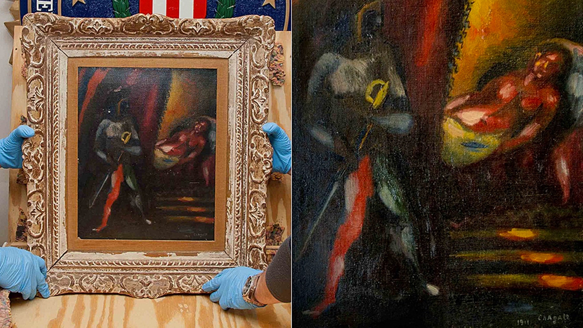 A Marc Chagall painting, "Othello and Desdemona," was stolen from a Manhattan couple's home nearly 30 years ago.