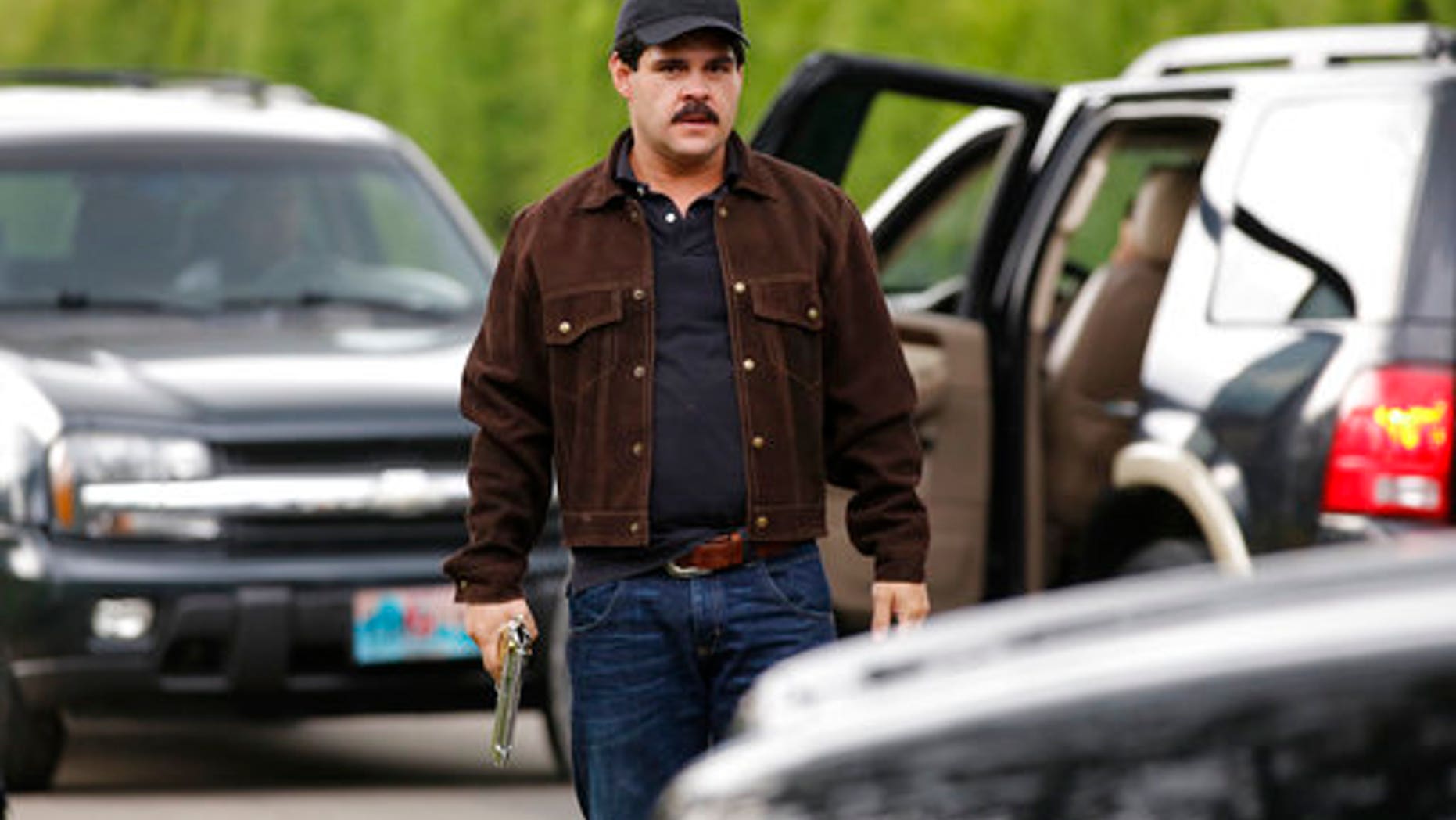 Mexican actor Marco de la O plays drug trafficker Joaquin Guzman during the filming of "El Chapo" in Tabio, Colombia.