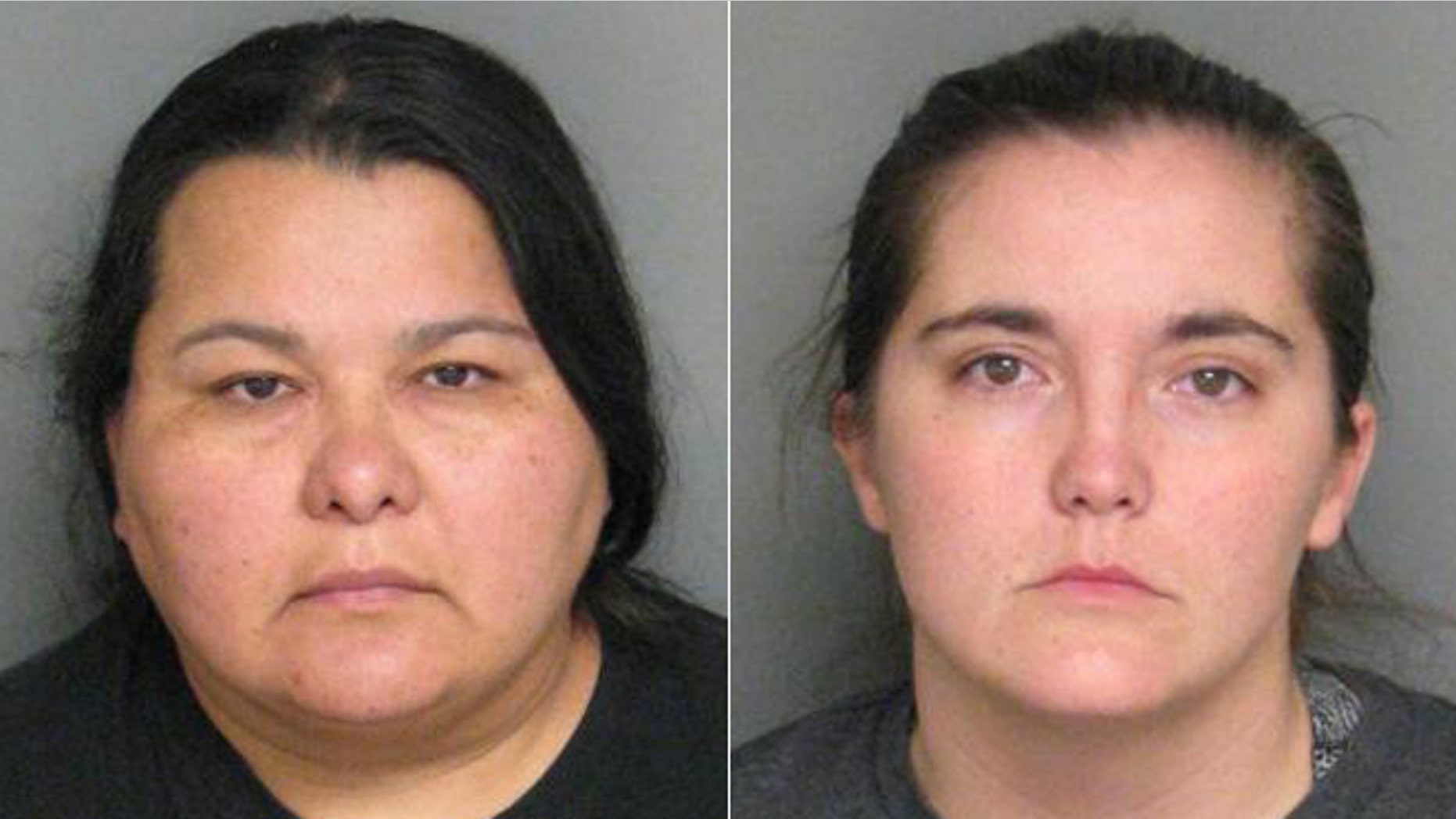These mugshots show Christian Jessica Deanda, left, and Erica Dawn Craig, right, who are accused of starving three children.
