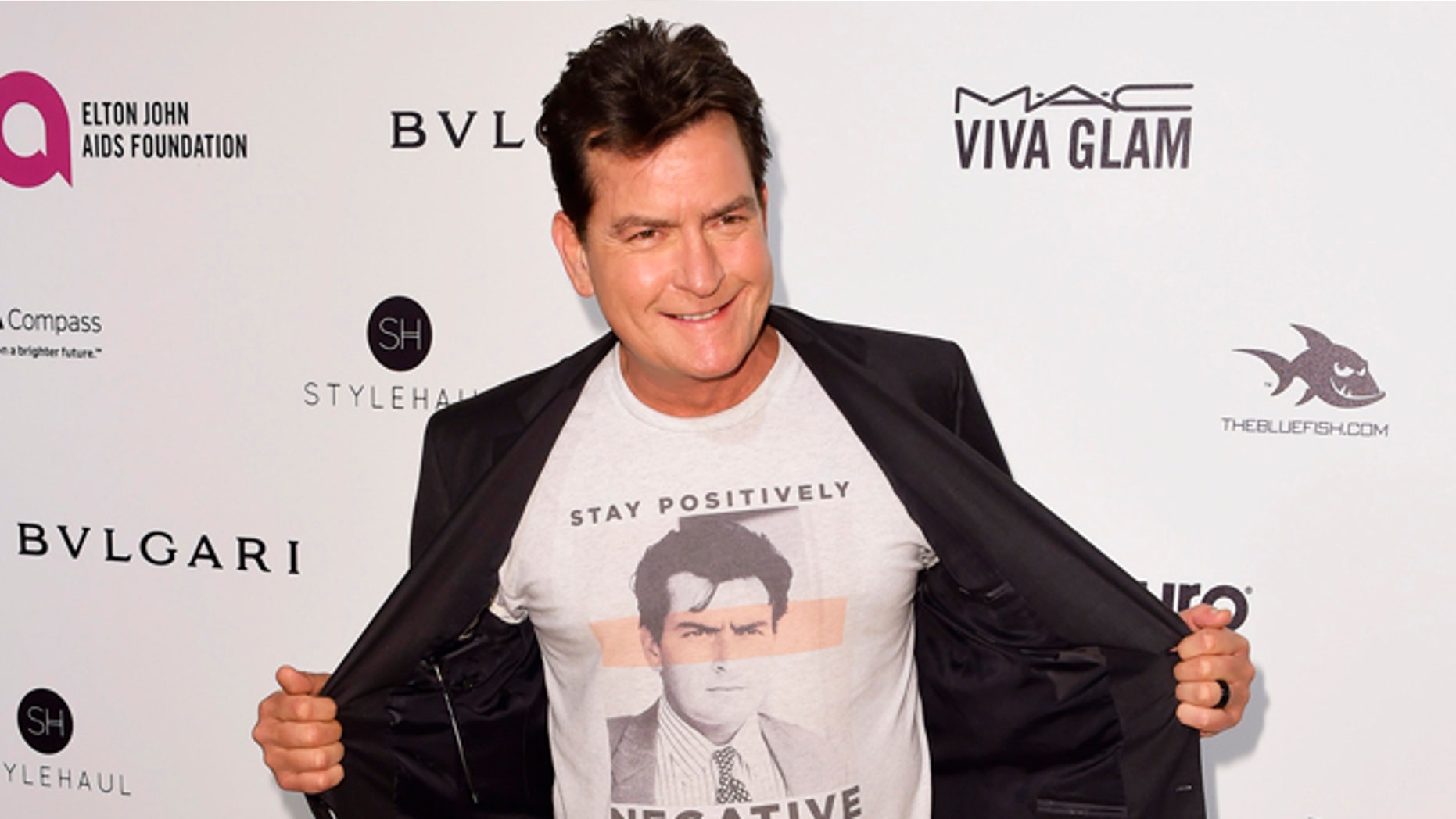 February 28, 2016. Actor Charlie Sheen arrives at the Elton John AIDS Foundation Academy Awards Viewing Party in West Hollywood, California.