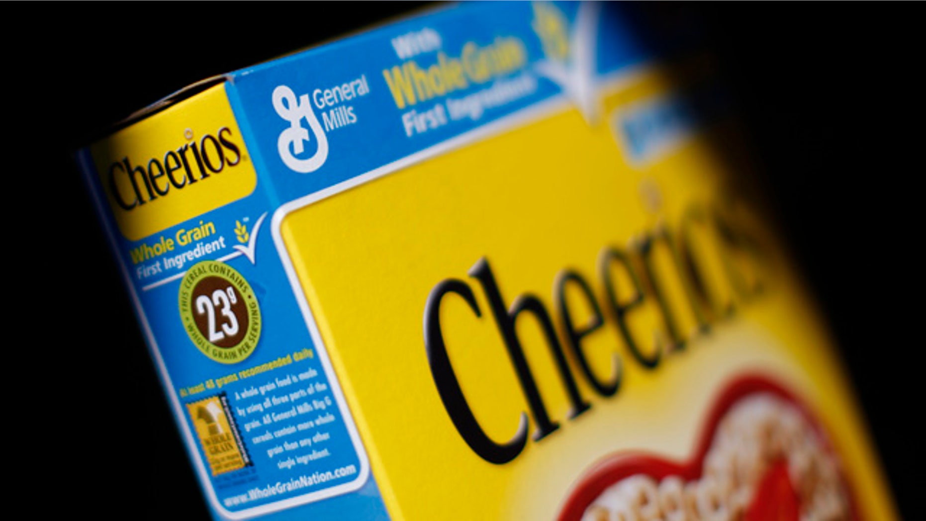 The General Mills logo is seen on a box of Cheerios cereal in Evanston, Illinois.