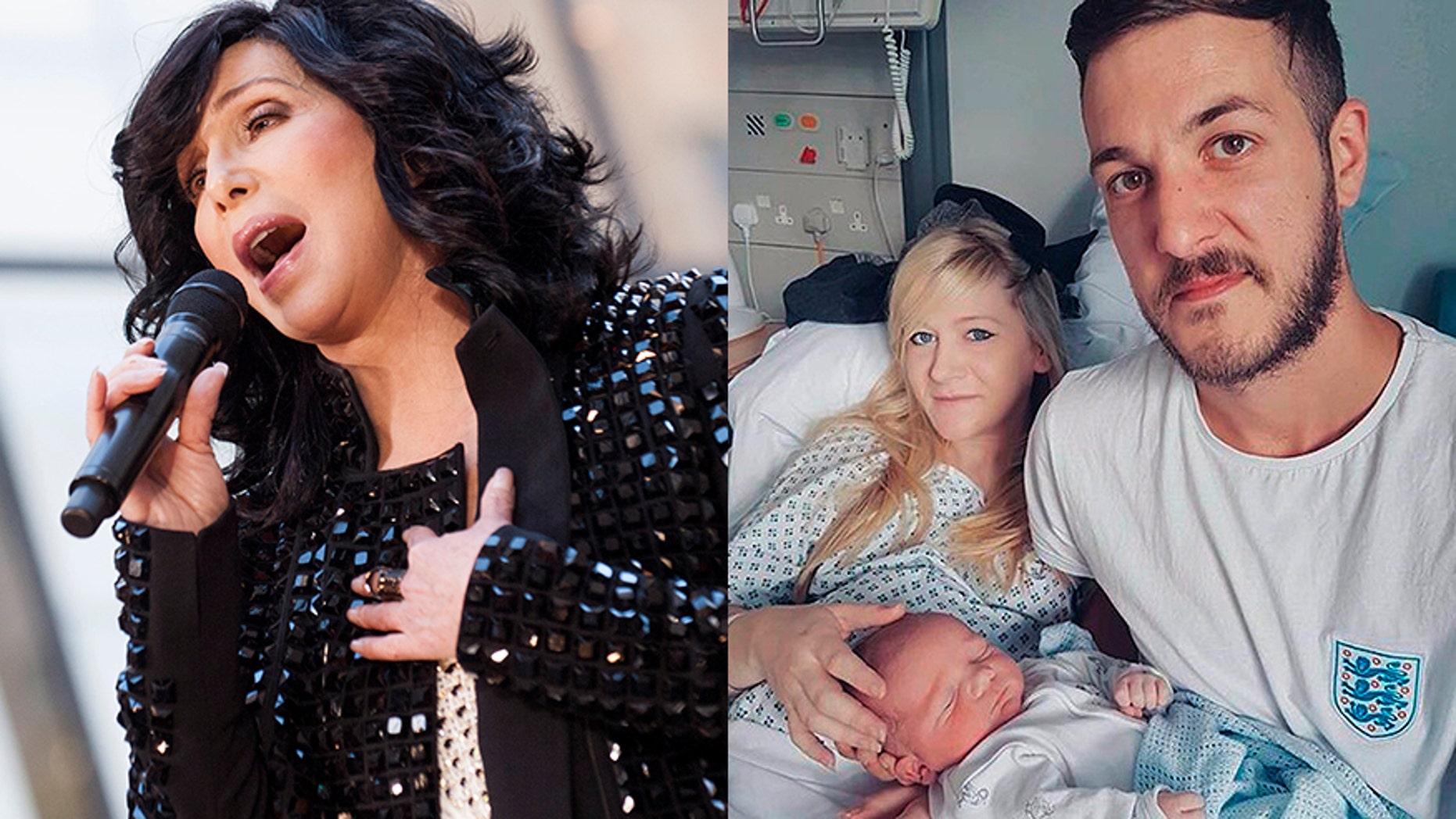 Cher (left) pleaded on Twitter for terminally-ill British baby Charlie Gard (pictured with his parents right) to be allowed to be sent to the United States for treatment after a European court agreed with previous rulings that the baby should be taken off life support.