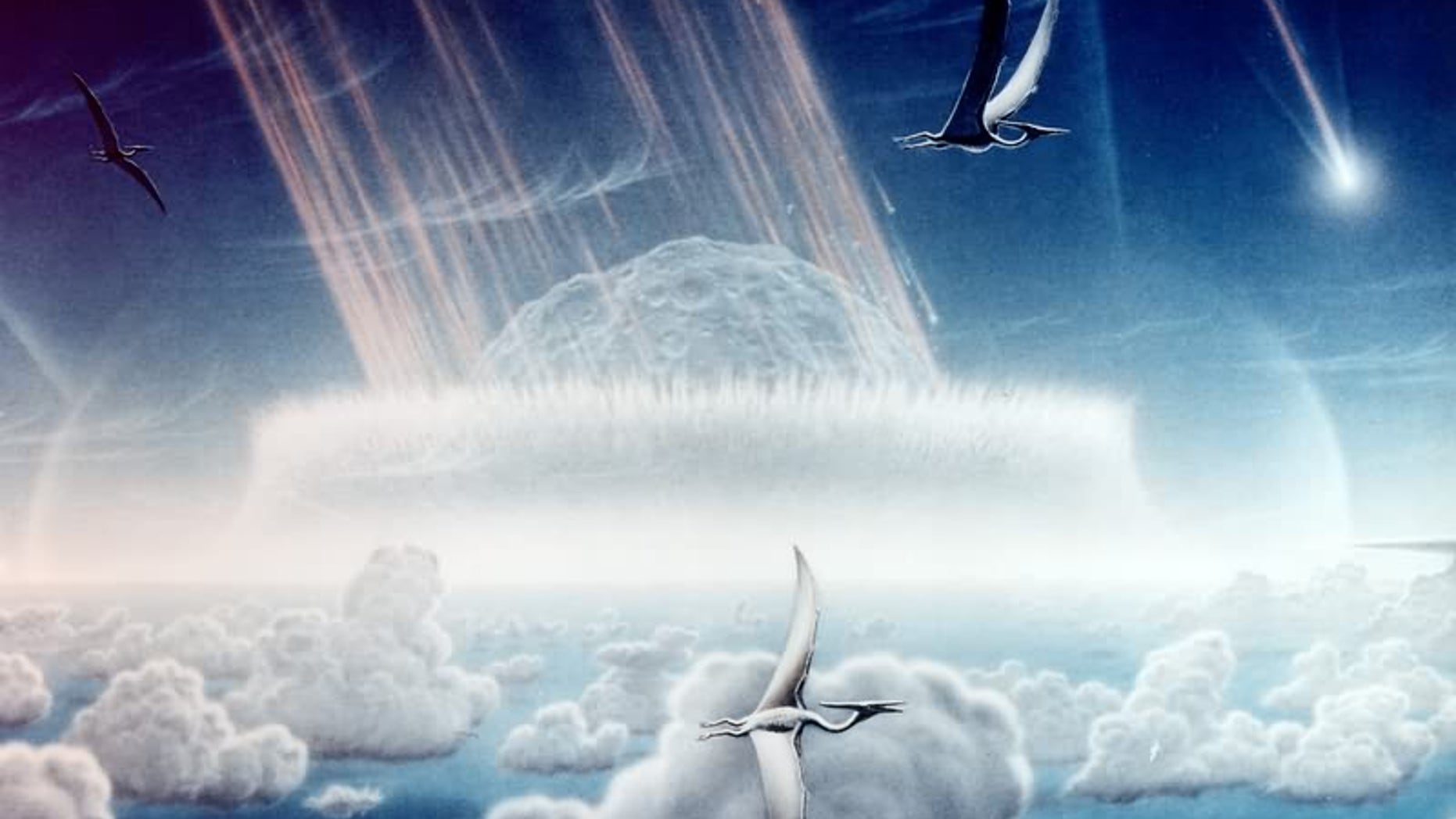 An artist's rendering from 1994, illustrating the Chicxulub asteroid impact that killed off most of the dinosaurs about 66 million years ago.