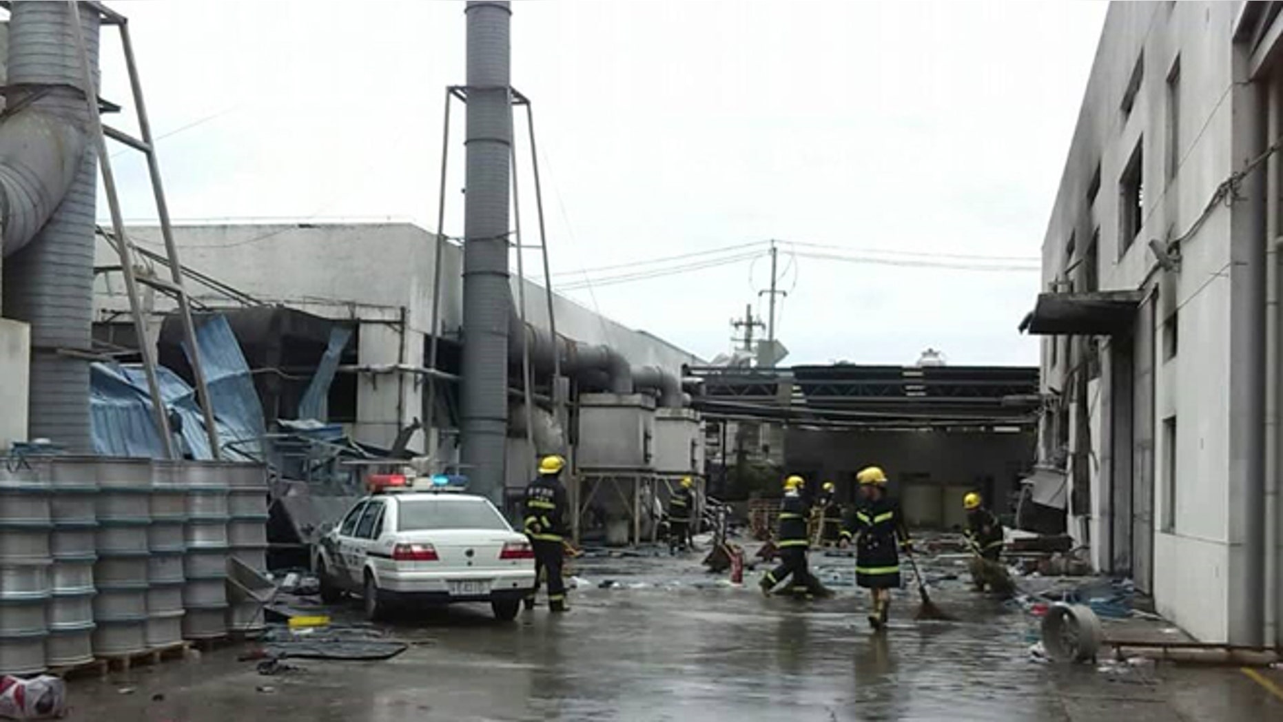 Aug. 2, 2014: This photo released by China's Xinhua News Agency shows the site of an explosion at an eastern Chinese automotive parts factory in Kunshan City, Jiangsu Province.