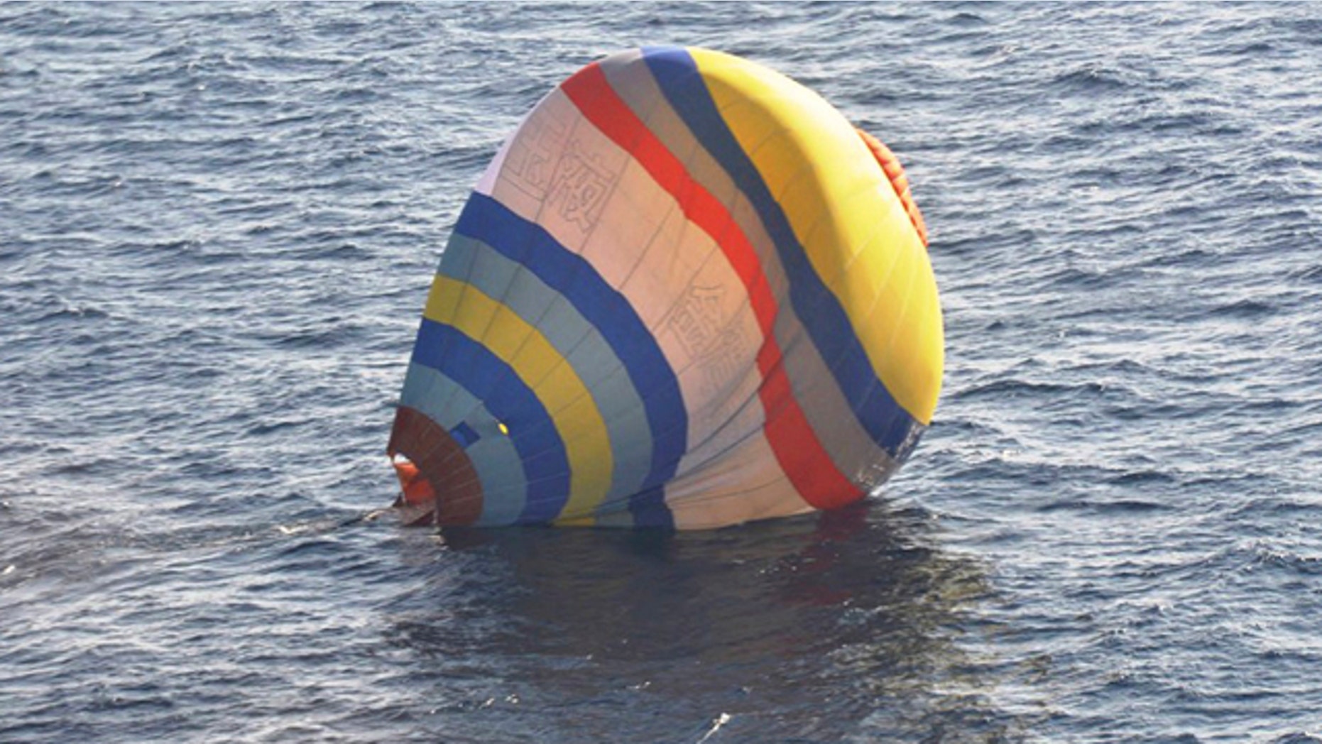 Jan. 1, 2013: A hot-air balloon in which the Coast Guard says a Chinese cook took a ride, in waters near the East China Sea islands called Senkaku by Japan and Diaoyu by China.