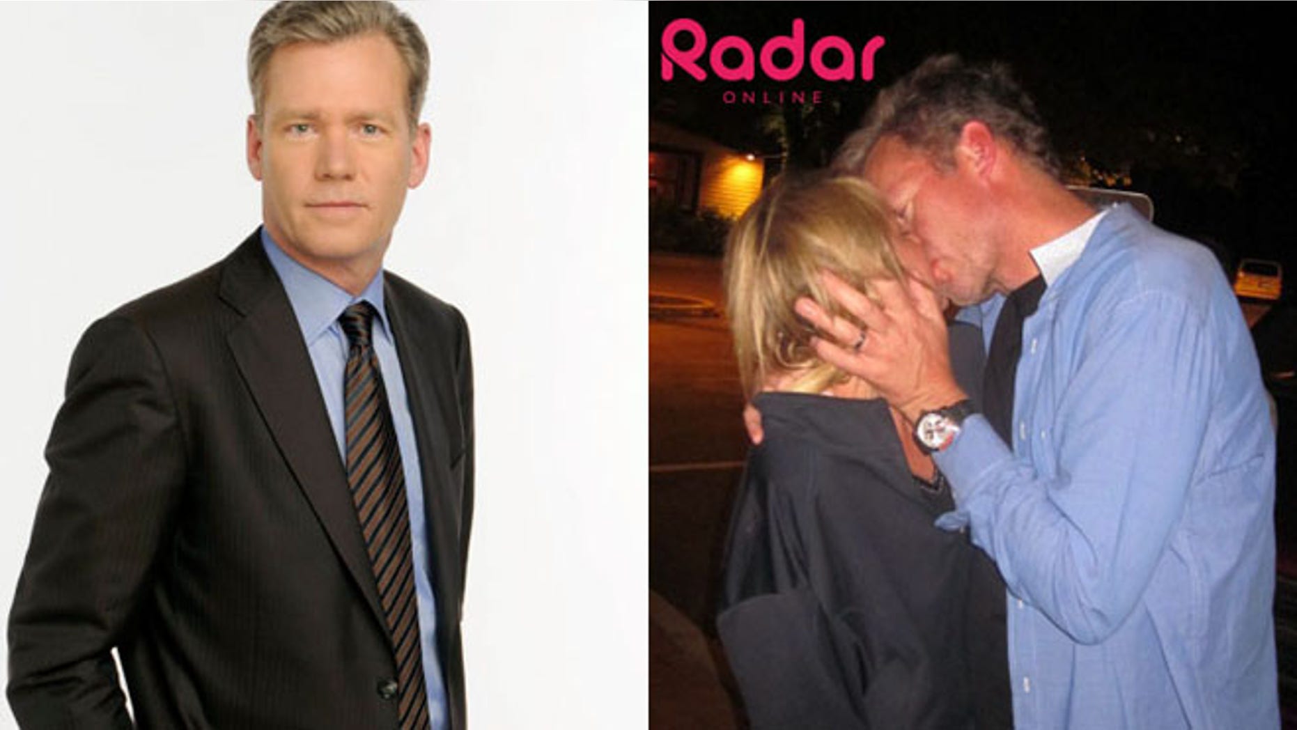 Chris Hansen is shown in an NBC promotional photo, left, and with his alleged former mistress Kristyn Caddell, right.