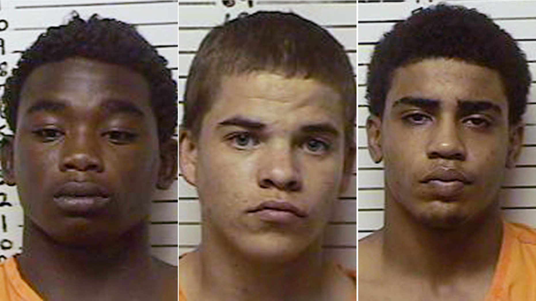 This combination file photo made with booking photos provided by the Stephens County, Okla., Sheriffs Department, shows, from left, James Francis Edwards Jr., 15, Michael Dewayne Jones, 17, and Chancey Allen Luna, 16, all of Duncan, Okla. The three teenagers have been charged in connection with the killing of 22-year-old Australian collegiate baseball player Christopher Lane, 22.