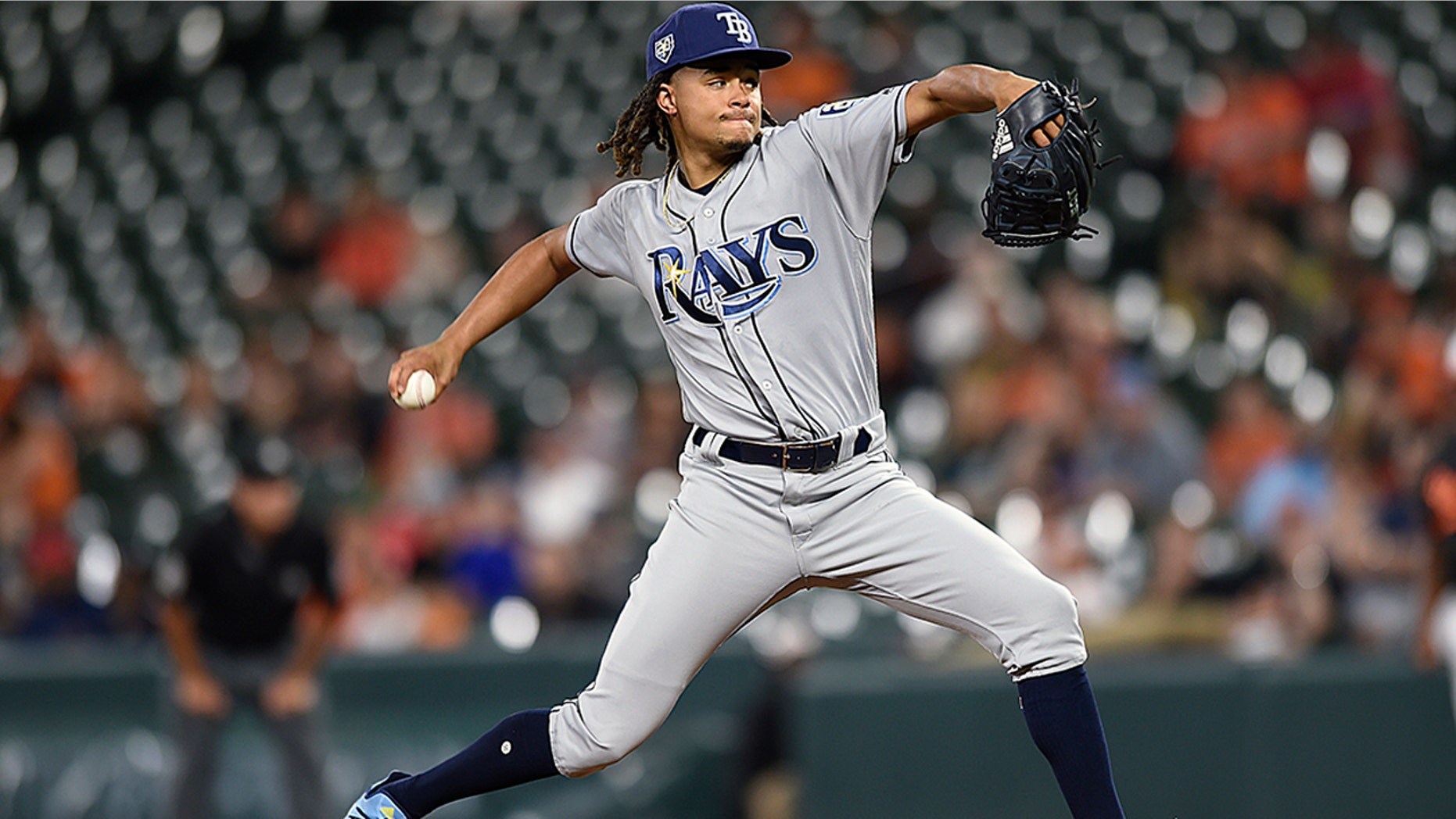 Tampa Bay Rays pitcher Chris Archer throws against the Baltimore Orioles in the first inning of a baseball game, Friday, July 27, 2018, in Baltimore. (AP Photo/Gail Burton)
