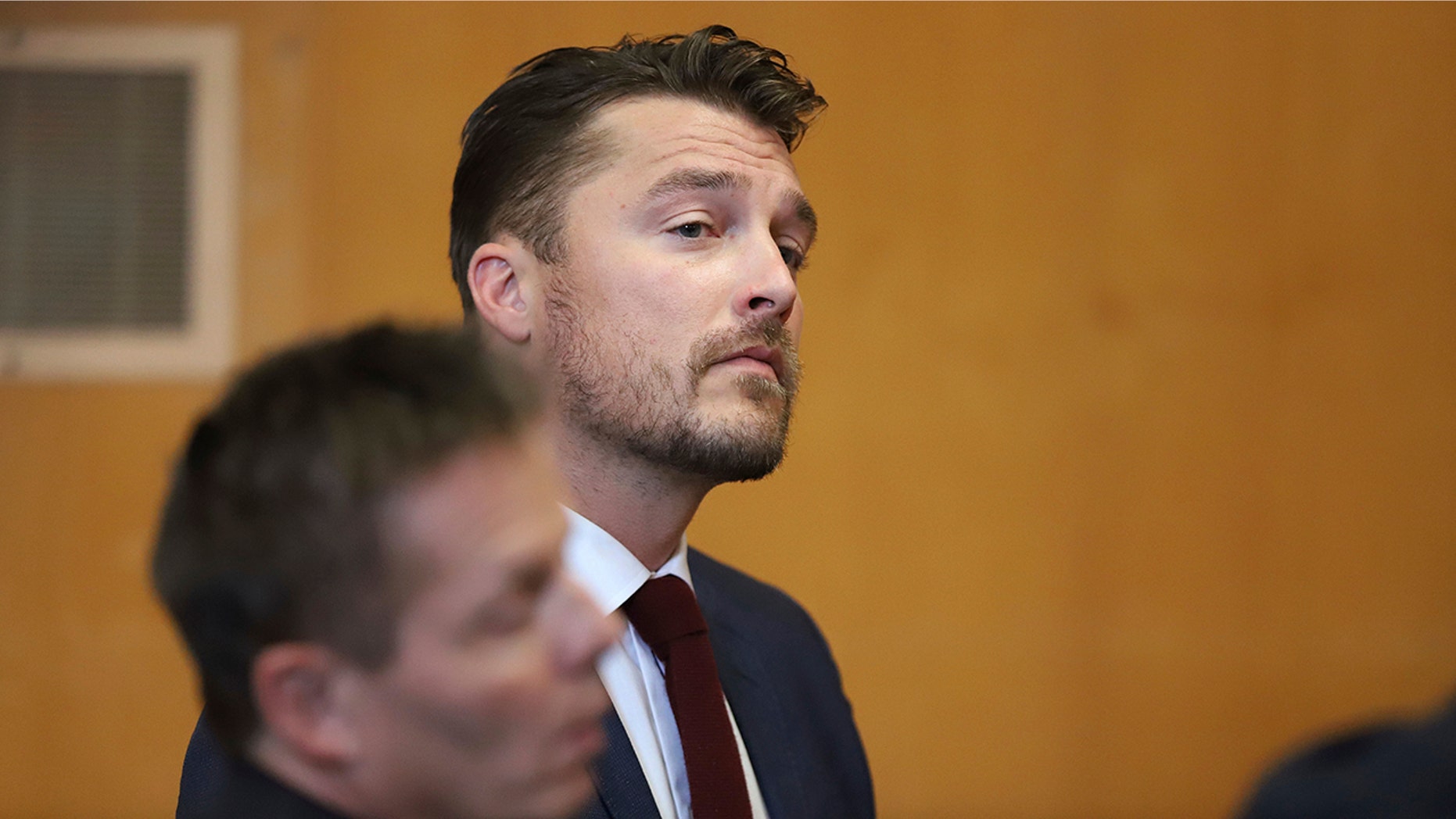 Chris Soules at a hearing in Buchanan County District Court with his lawyer Robert Montgomery on Sept. 14, 2017.