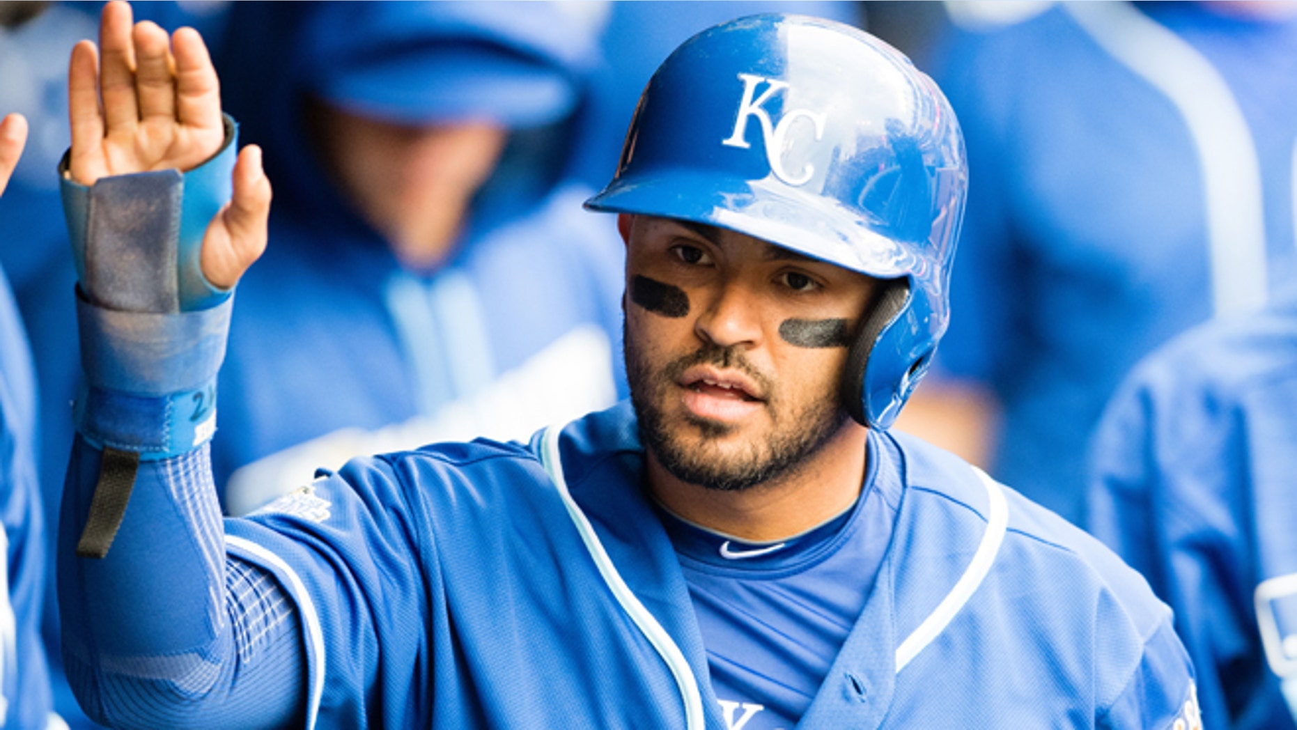 CLEVELAND, OH - MAY 7: Christian Colon #24 of the Kansas City Royals celebrates after scoring during the fifth inning against the Cleveland Indians at Progressive Field on May 7, 2016 in Cleveland, Ohio. (Photo by Jason Miller/Getty Images)