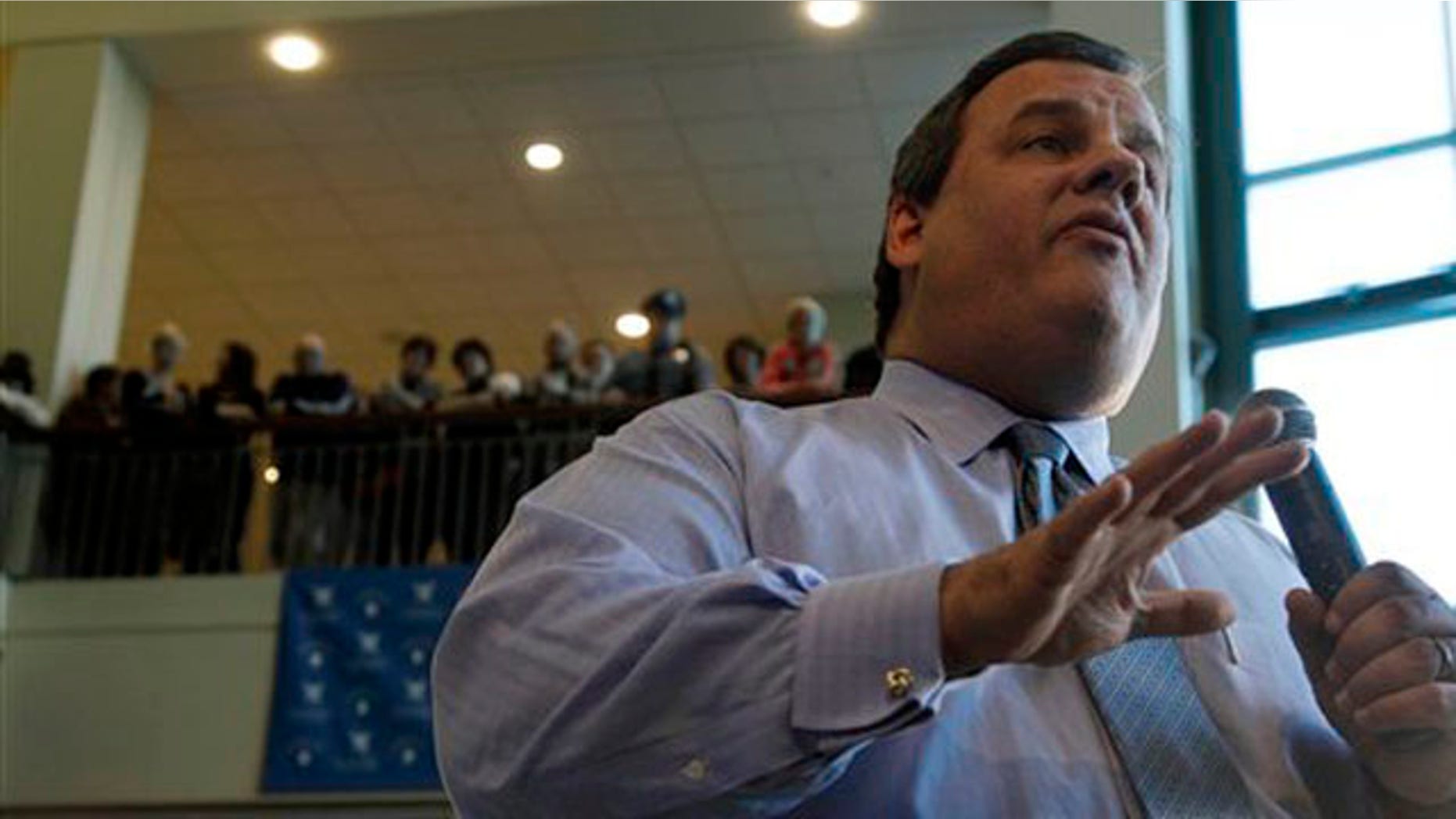 Jan. 18, 2012: New Jersey Gov. Chris Christie answers a question in Voorhees, N.J., during a town hall meeting.
