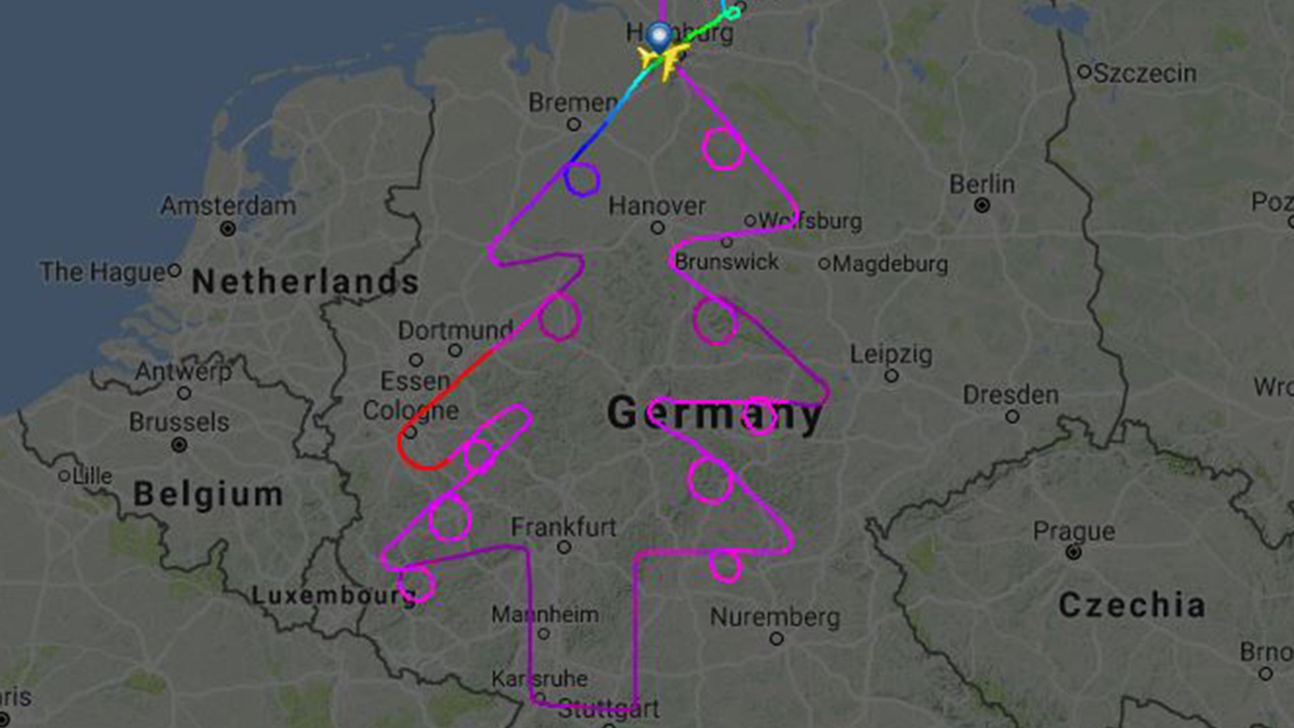 A jolly Airbus drew an intricate Christmas tree in the sky on a test flight.