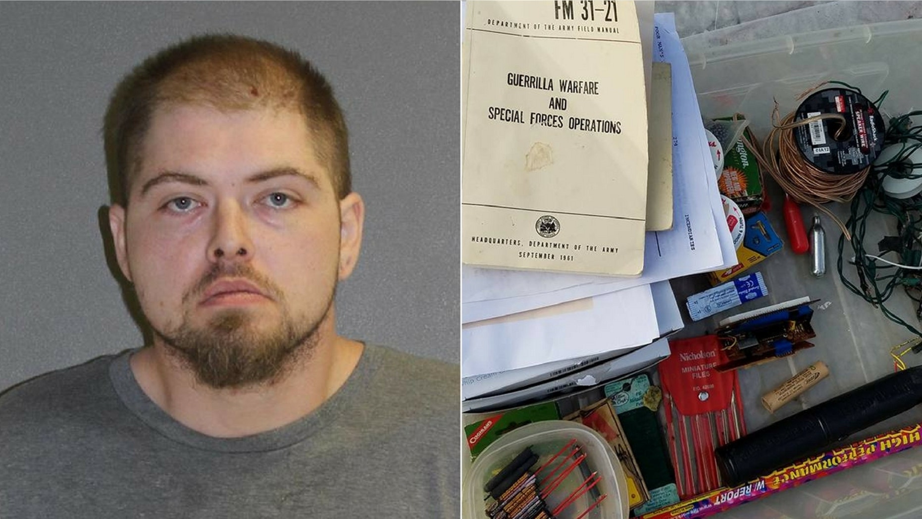Christopher Langer (left) was arrested on charges of making/possessing destructive device, police said.