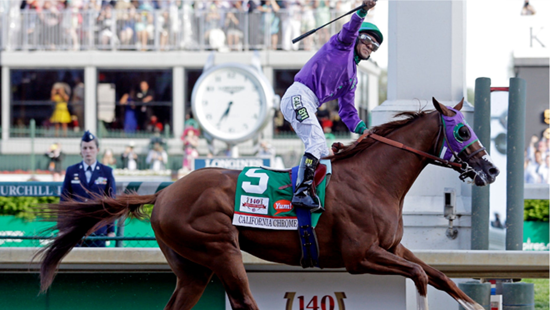 May 3, 2014: Victor Espinoza rides California Chrome to a victory during the 140th running of the Kentucky Derby horse race at Churchill Downs in Louisville, Ky. (AP)