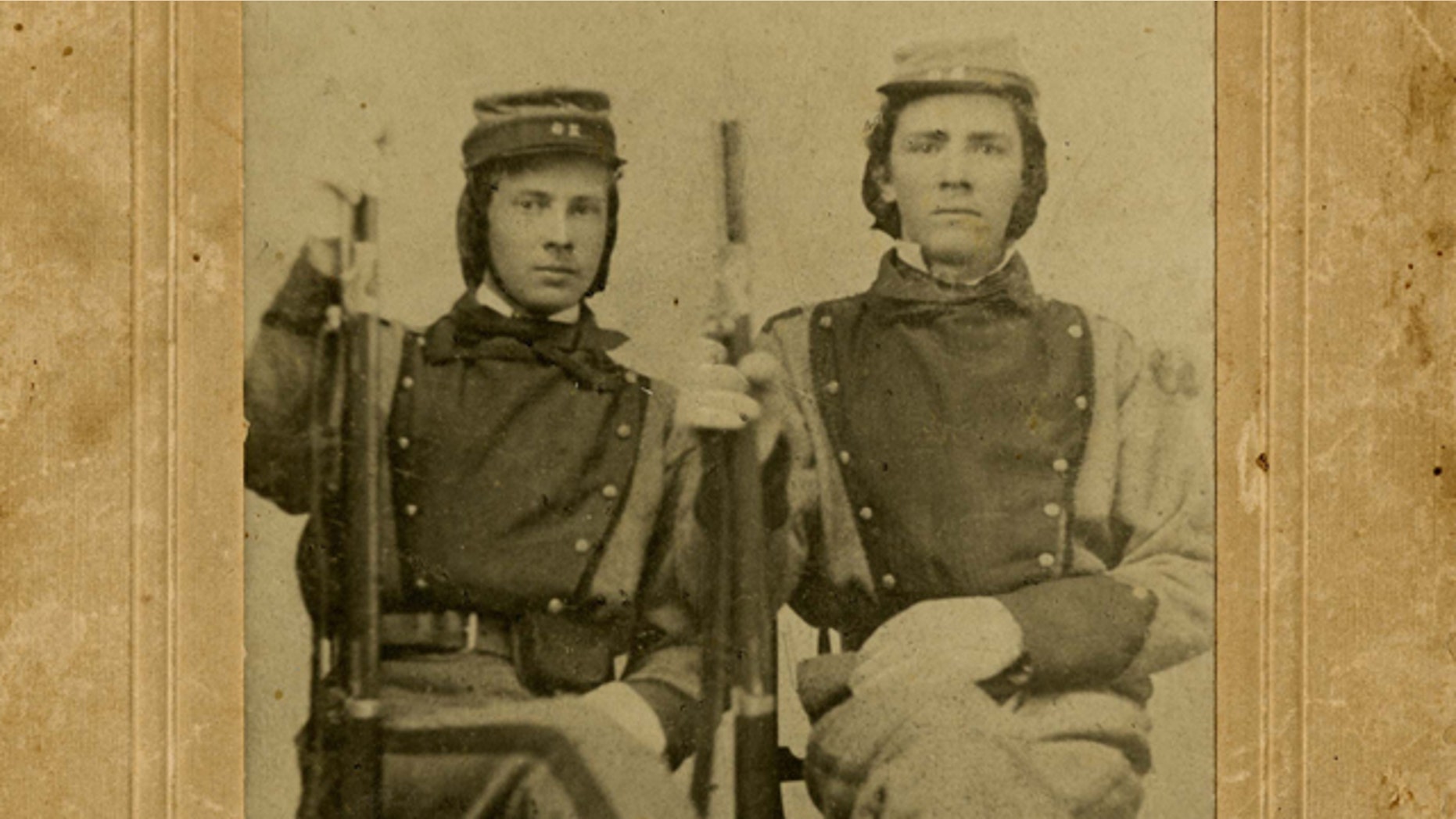This photograph provided by the Library of Virginia William Henry Taylor, left, and Stephen Stewart, members of the 11th Virginia Infantry.