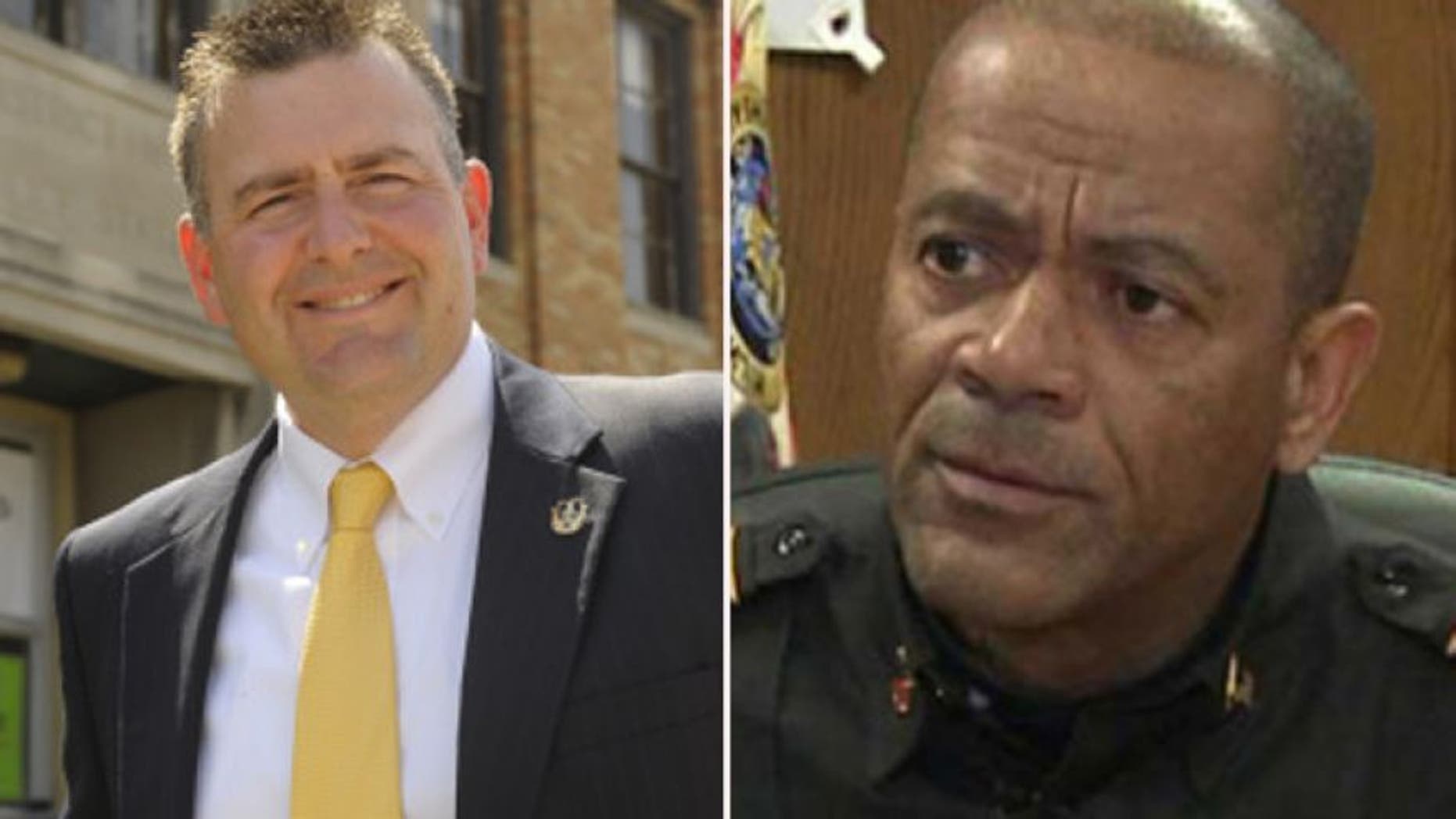 According to results from Fox6Now.com, Milwaukee County Sheriff David Clarke Jr., right, defeated longtime Milwaukee Police Lt. Chris Moews, left, in a Democratic primary that garnered national attention. (Campaign photos via Fox6Now.com)