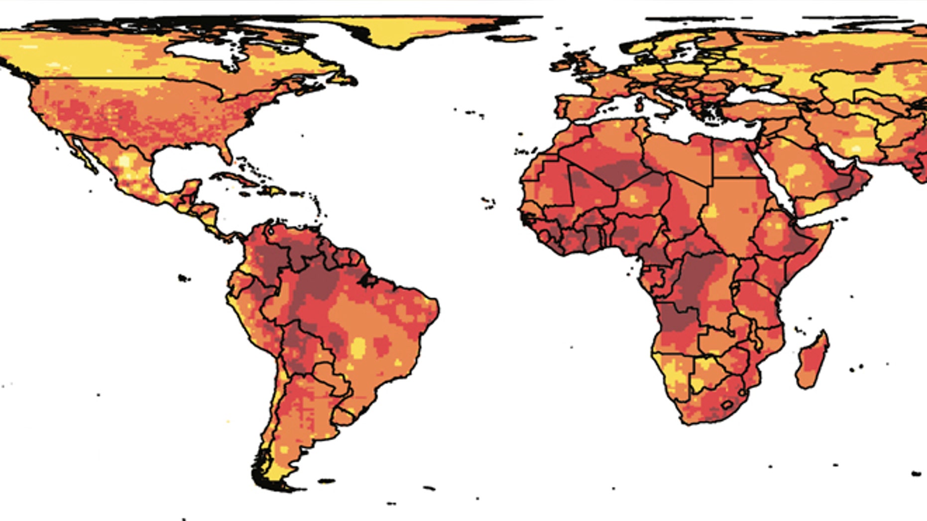 Researchers from Princeton University and the University of California-Berkeley suggest that more human conflict is a likely outcome of climate change. The researchers found that even one standard-deviation shift -- the amount of change from the local norm -- in temperature and precipitation greatly increase the risk of personal violence and social upheaval. Climate-change models predict an average of 2 to 4 standard-deviation shifts in global climate conditions by 2050 (shown here with darker colors), with 4 representing the greatest change in normal conditions.