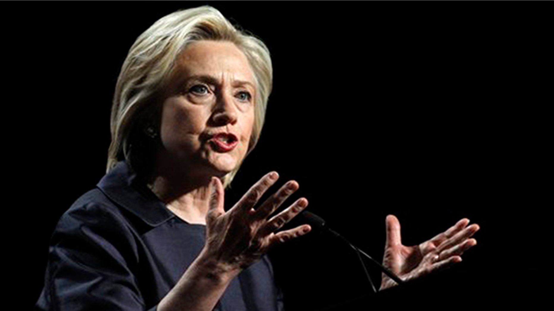 FILE -- June 20, 2015: Democratic presidential candidate Hillary Rodham Clinton speaks at the U.S. Conference of Mayors 83rd Annual Meeting in San Francisco.