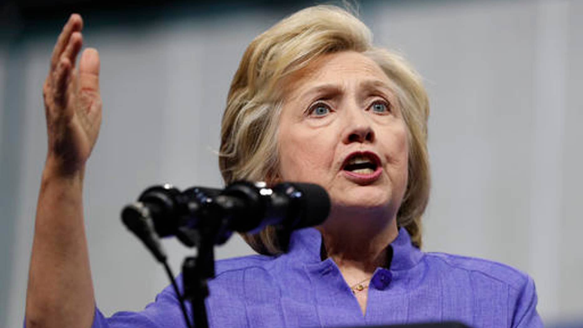 Democratic presidential candidate Hillary Clinton speaks at a campaign event.