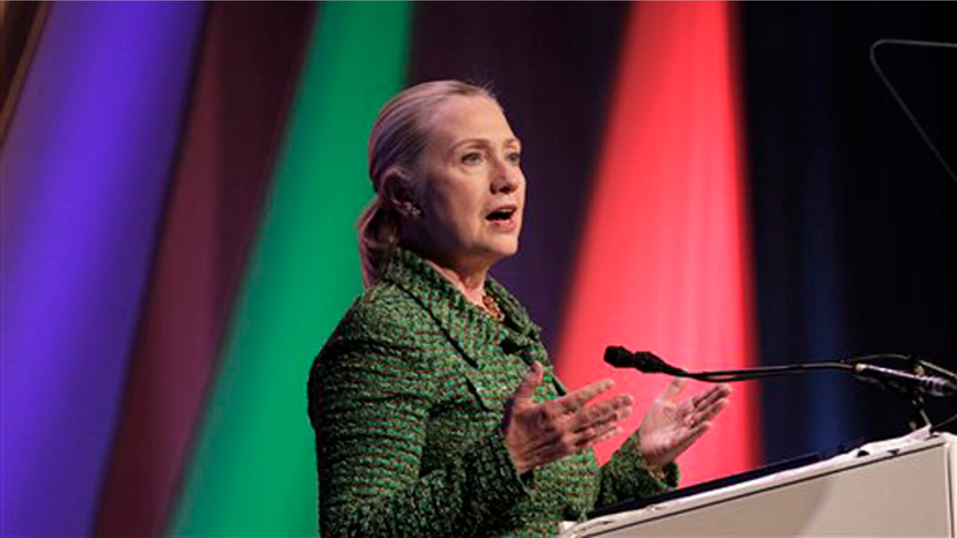Dec. 8, 2011: Secretary of State Hillary Clinton delivers a speech at the Conference on Internet Freedom in The Hague, Netherlands.