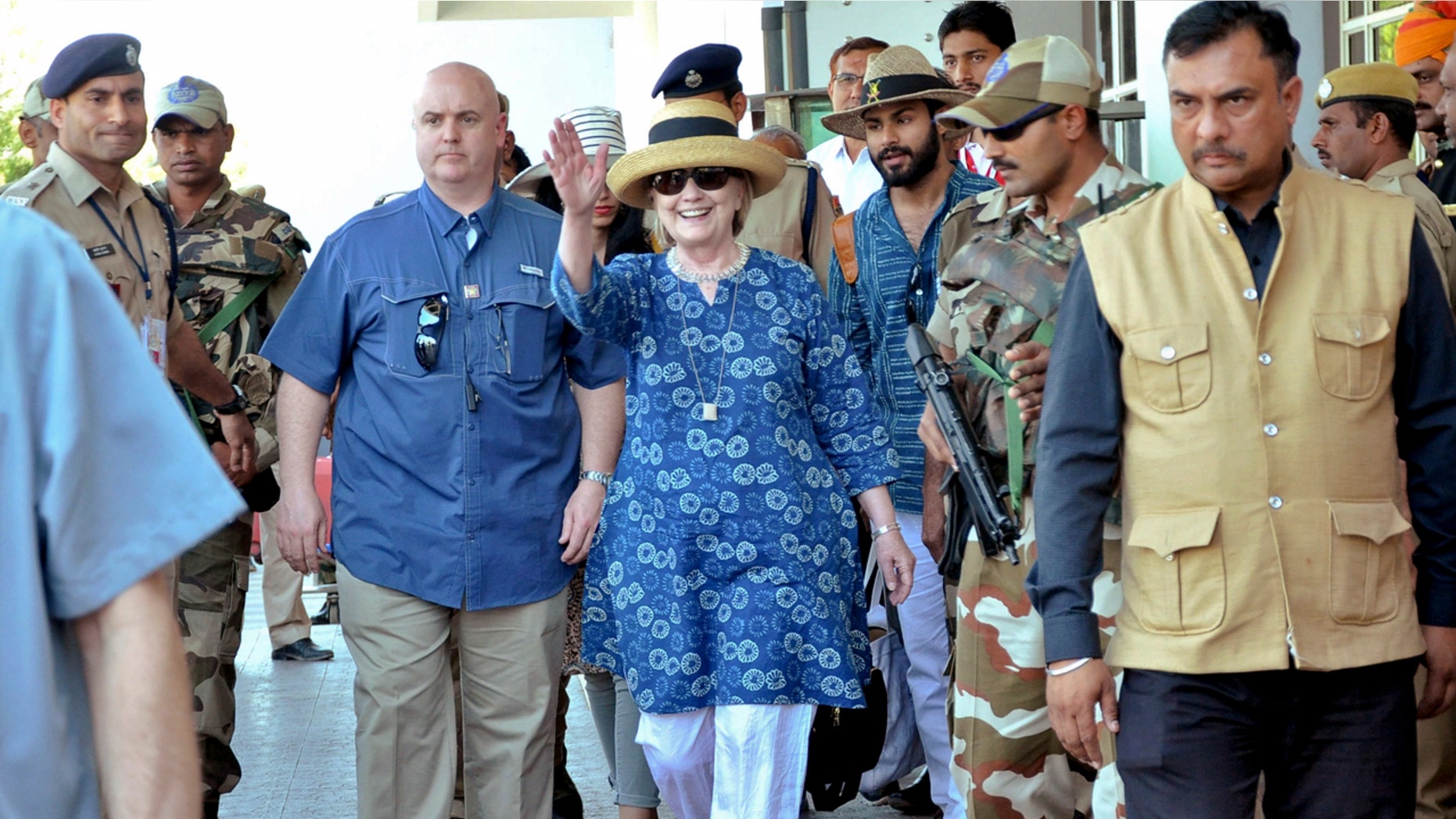 Hillary Clinton arrives in Jodphur, India on Tuesday.