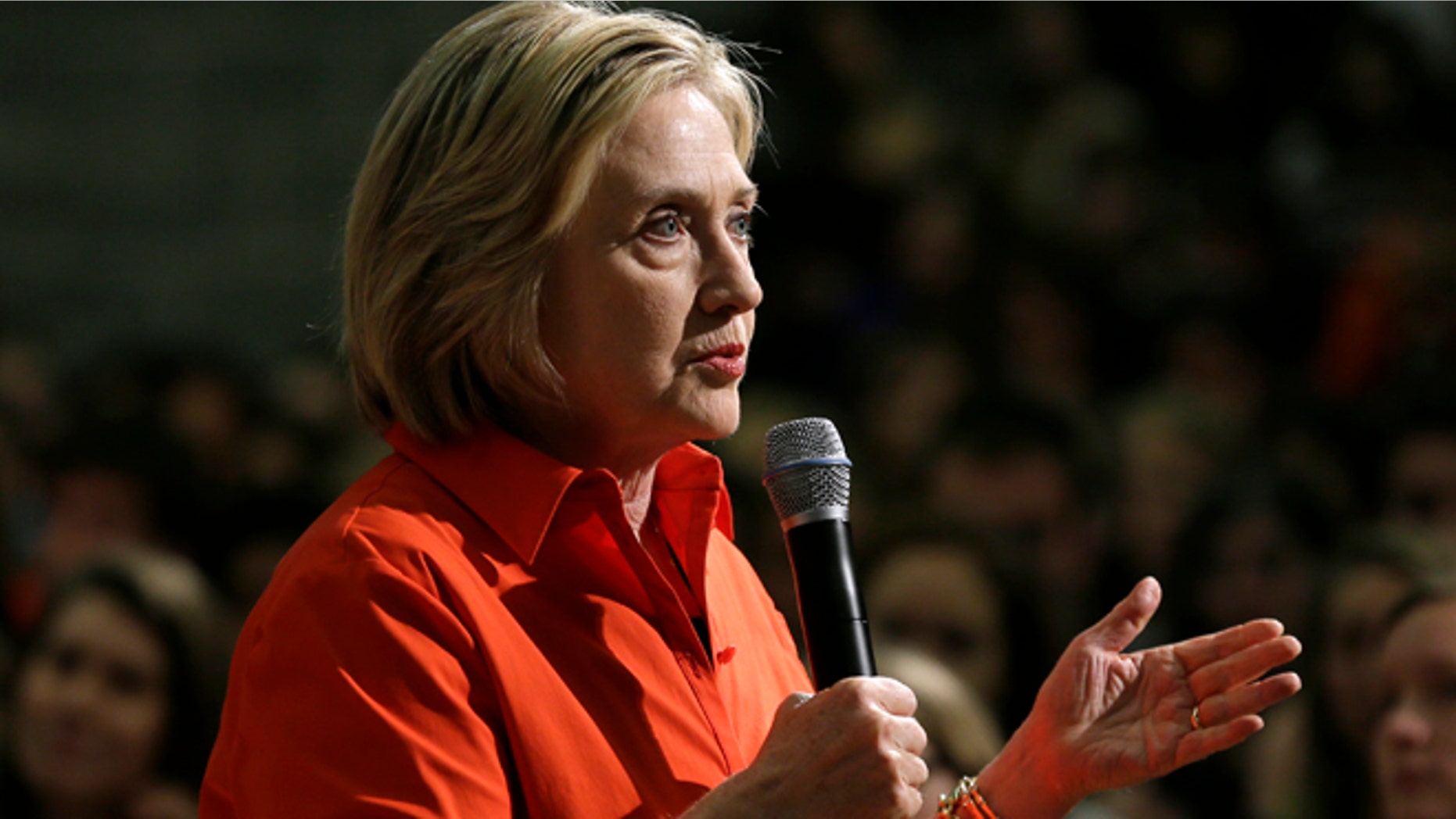 Nov. 3, 2015: Democratic presidential candidate Hillary Rodham Clinton speaks during a town hall meeting at Grinnell College Tuesday in Grinnell, Iowa. (AP)