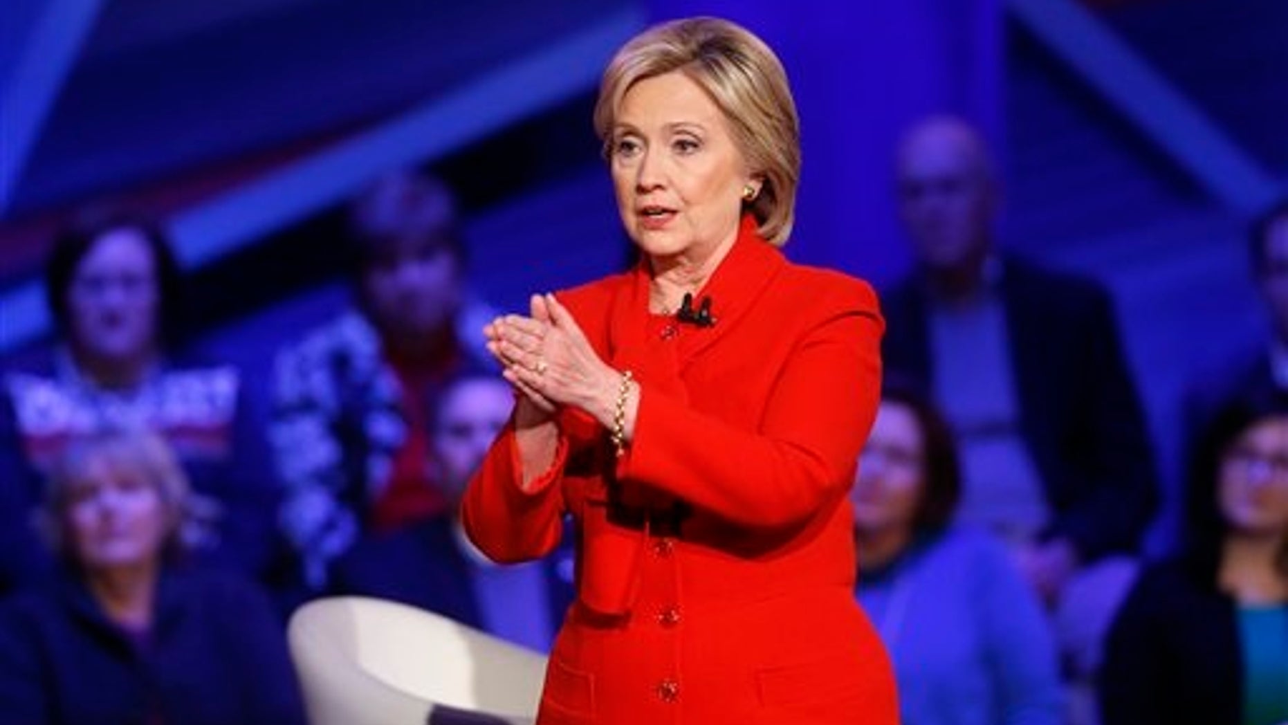 Democratic presidential candidate Hillary Clinton speaks during a CNN town hall at Drake University.