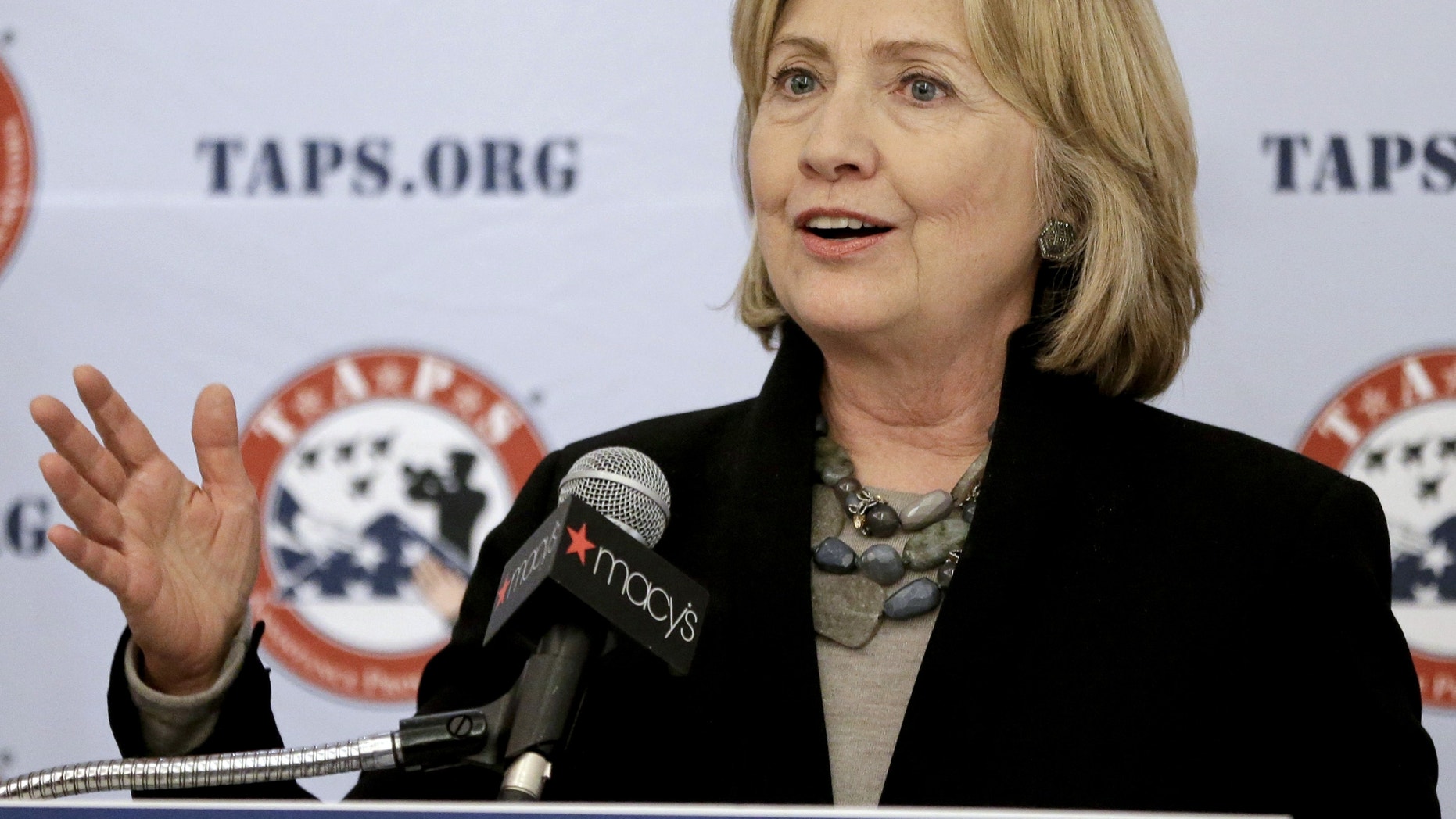 Oct. 1, 2014: Former U.S. Secretary of State Hillary Rodham Clinton speaks before receiving a Lifetime Service Award from TAPS.