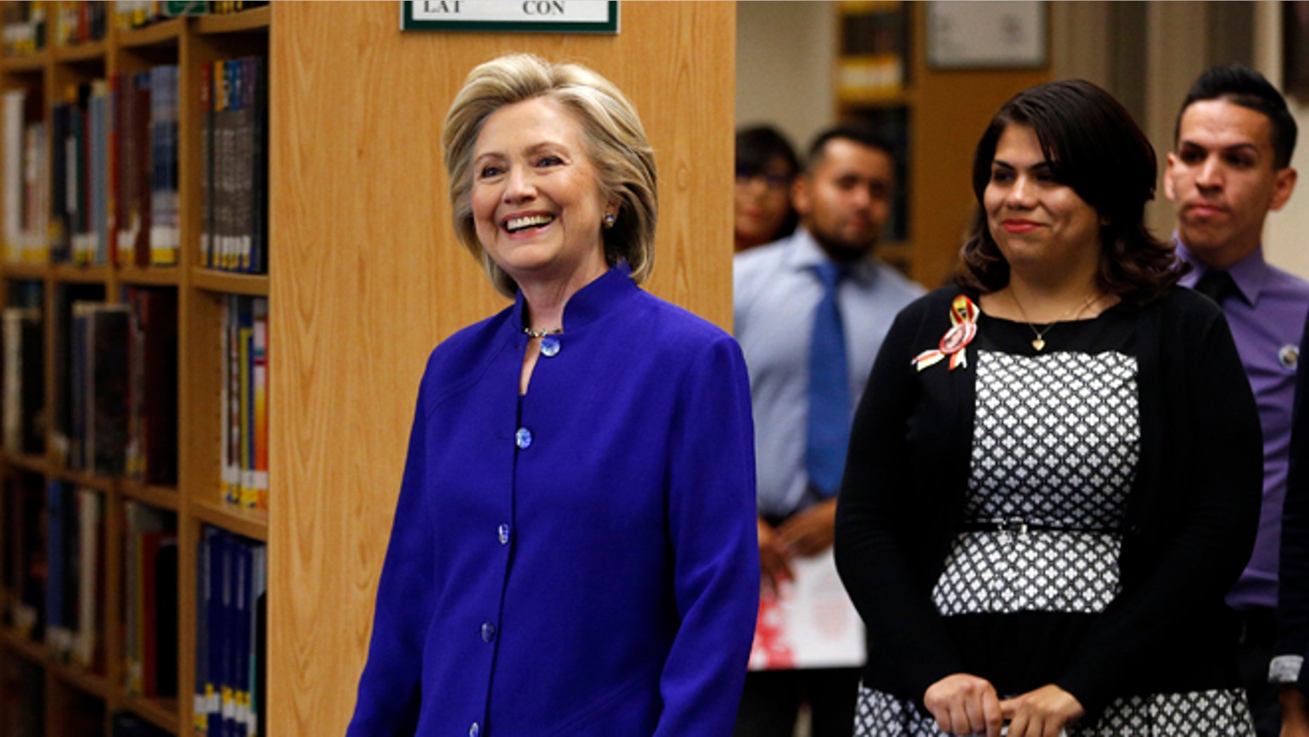 May 5, 2015: Democratic presidential candidate Hillary Rodham Clinton walks into an event at Rancho High School in Las Vegas. (AP)