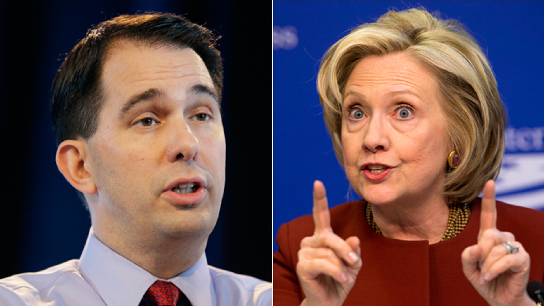 Wisconsin Gov. Scott Walker, left, former Sec. of State Hillary Clinton, right.