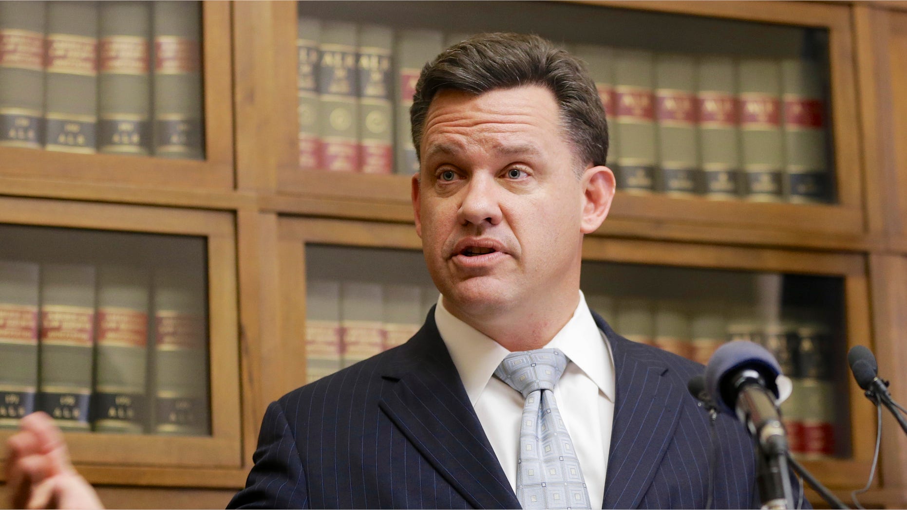 Dec. 18, 2014: Nebraska Attorney General Jon Bruning speaks at a news conference in Lincoln, Neb.