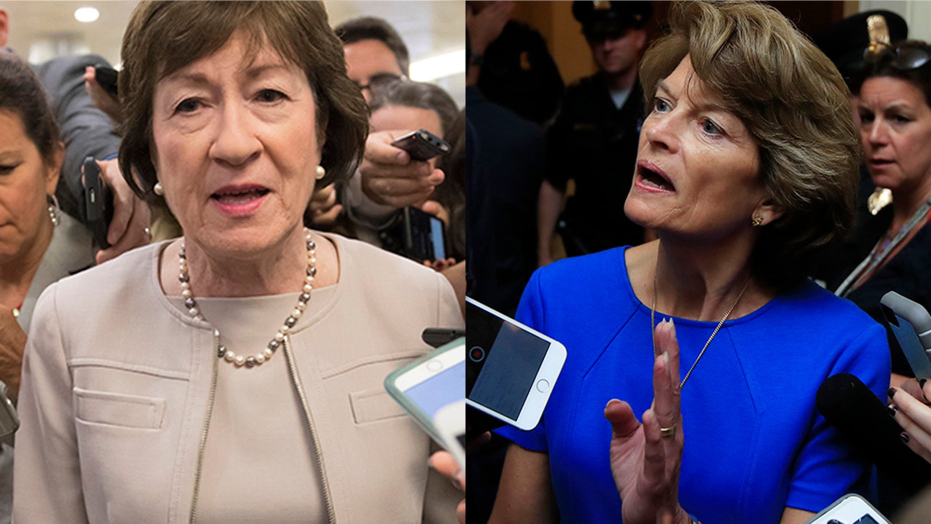 Sen. Susan Collins, R-Maine, left, and Sen. Lisa Murkowski, R-Alaska, were the only Republicans to vote against Tuesday's motion to proceed