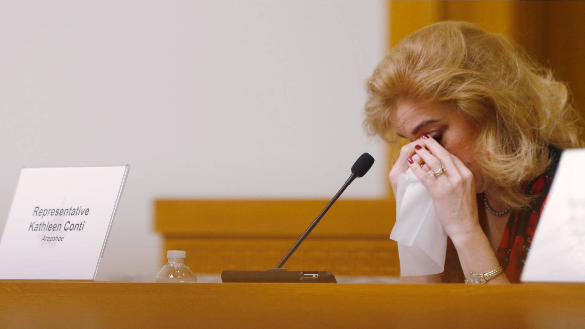 Feb. 6, 2015: Colorado Rep. Kathleen Conti, R-Littleton, reacts to testimony during a Colorado legislative hearing on a proposal that would give dying patients the option to seek help ending their lives.