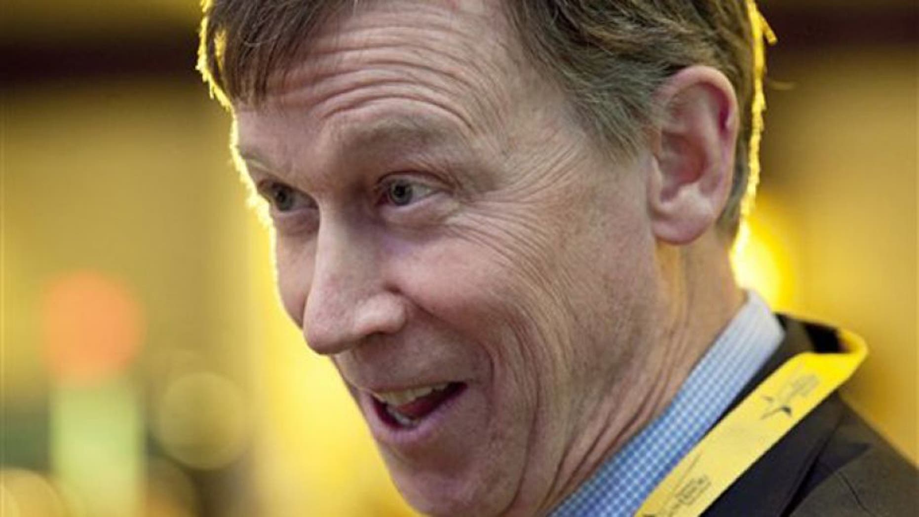 FILE: Feb. 25, 2012: Democratic Colorado Gov. John Hickenlooper is shown at the National Governors Association winter meeting in Washington.