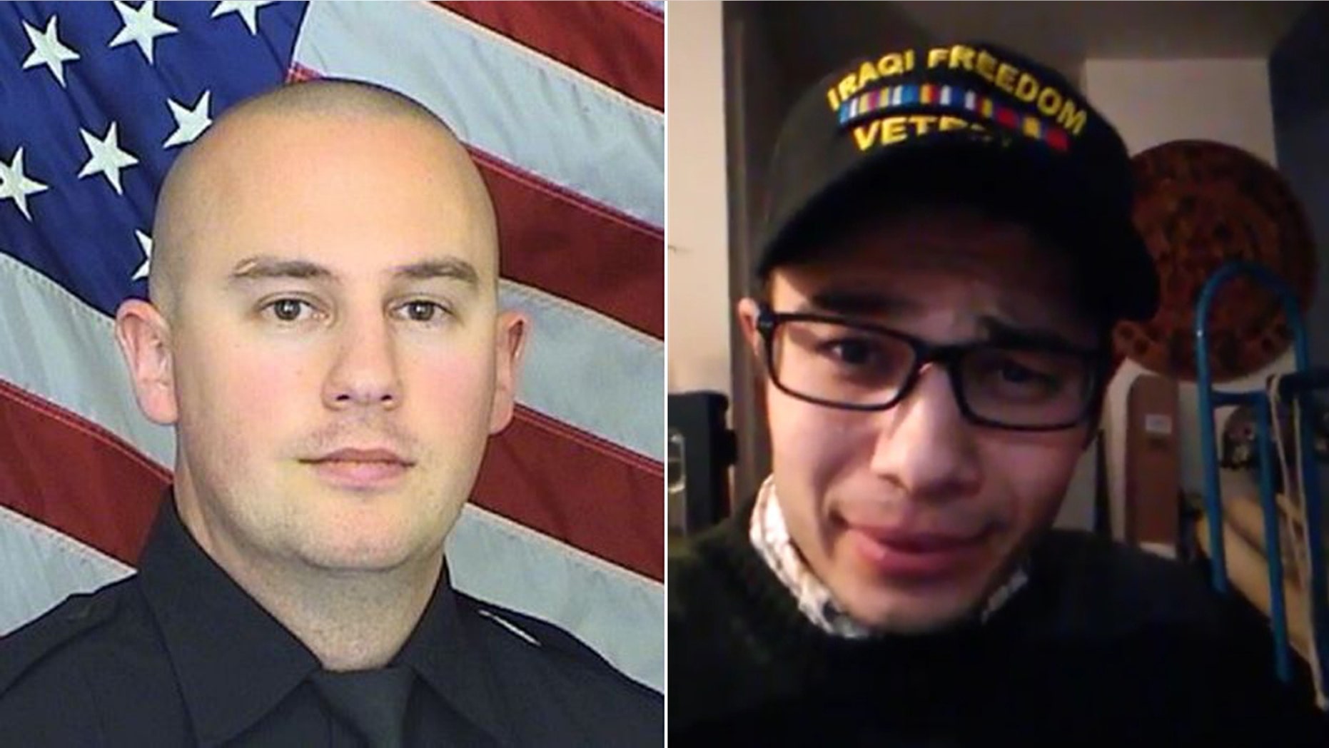 Deputy Zackari Parrish, 29, (left) was killed after Matthew Riehl, 37, (right) fired more than 100 rounds from his apartment.