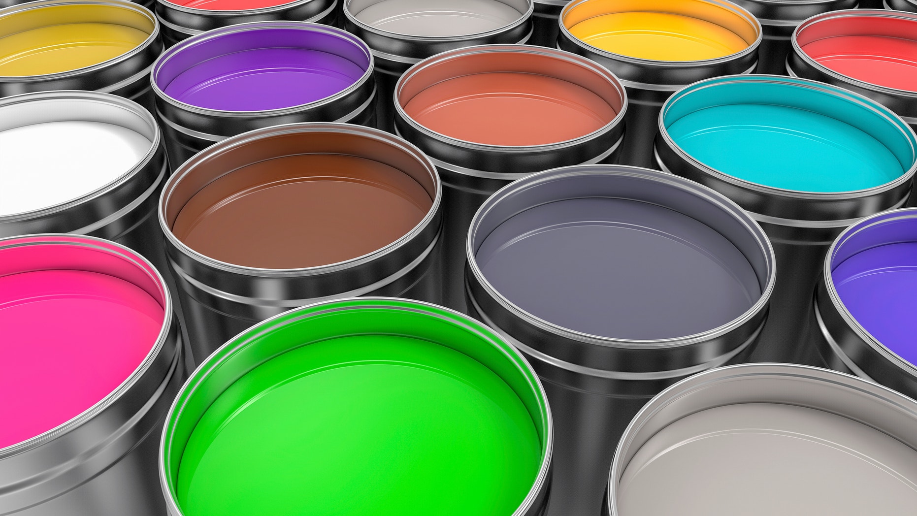 3D Metallic Pots of Paint Render Background.