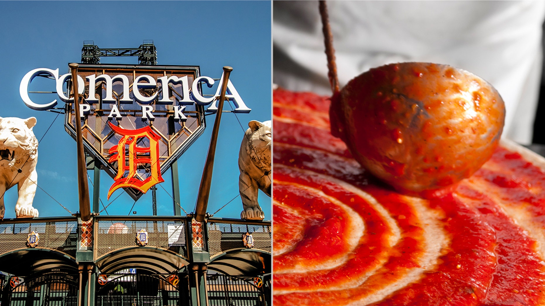 The Comerica Park worker was filmed by a fellow pizza shop employee, who claims the man spit into the pizza because a supervisor "kept yelling at him."