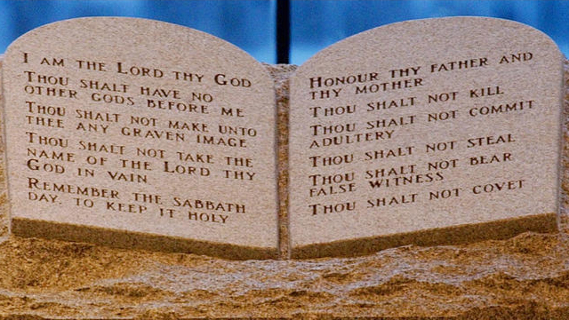 Aug. 25, 2003: A Ten Commandments memorial is shown in the Alabama Judicial Building in Montgomery.