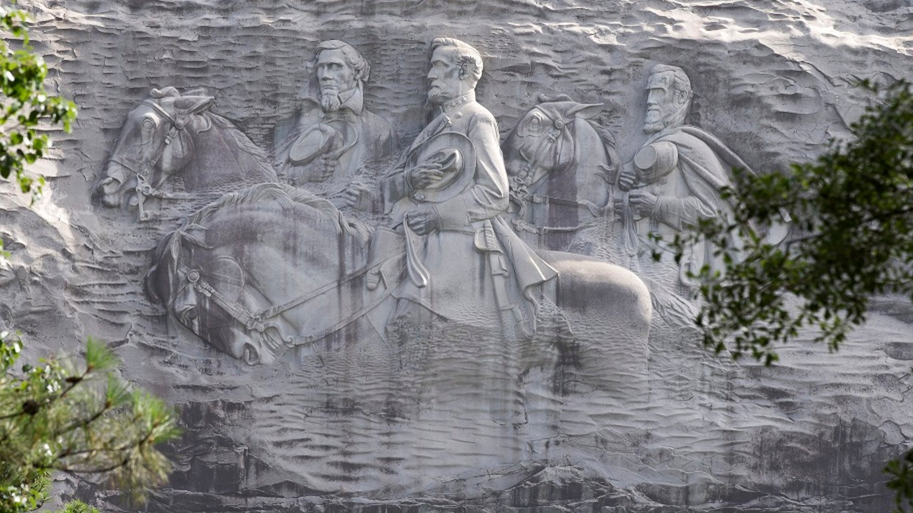 The carving depicts confederates Stonewall Jackson, Robert E. Lee and Jefferson Davis, in Stone Mountain, Ga.