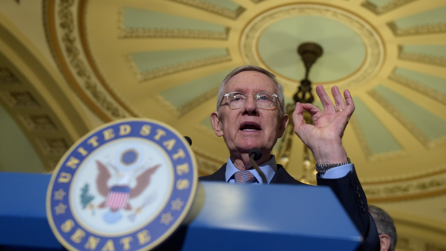 Sept. 13, 2016: Senate Minority Leader Sen. Harry Reid of Nev. speaks to reporters during a news conference on Capitol Hill in Washington.