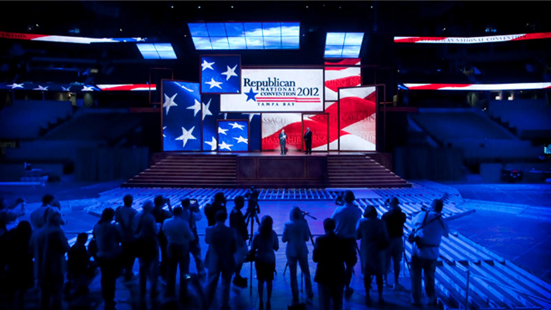 Aug. 20, 2012: Republican officials unveil the stage built into the Tampa Bay Times Forum for the Republican National Convention.