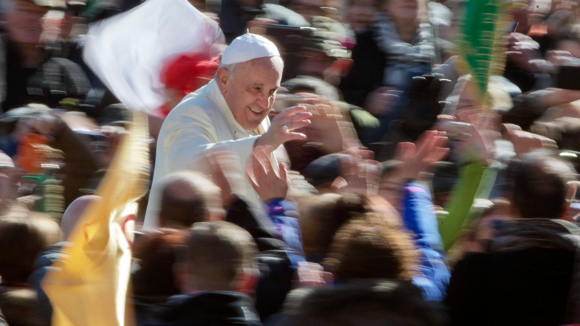 Pope Francis in St. Peter's Square at the Vatican, Wednesday, March 5, 2014.