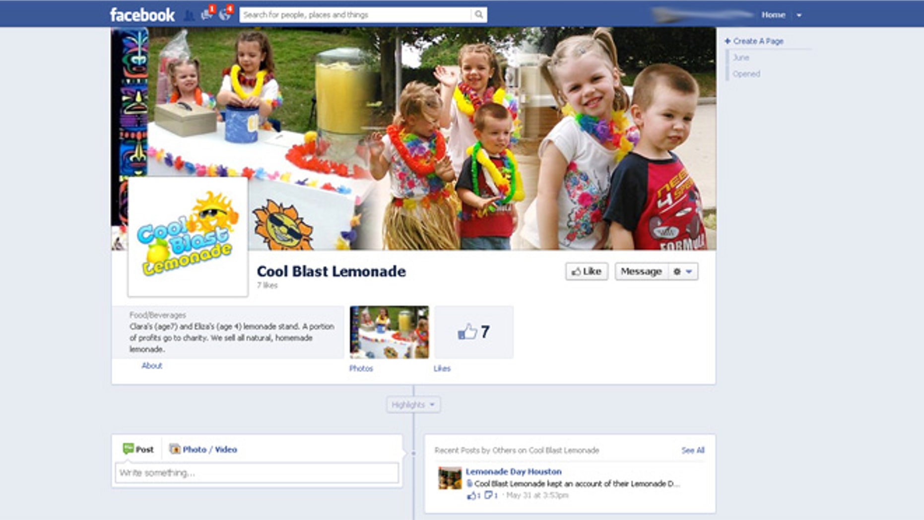 The Sutton family of Cypress, Texas went so far as to create an advertising plan for their "Cool Blast Lemonade" stand with a website and this Facebook page. In the center photo, Clara is flanked by sister Eliza and brother Eirik.