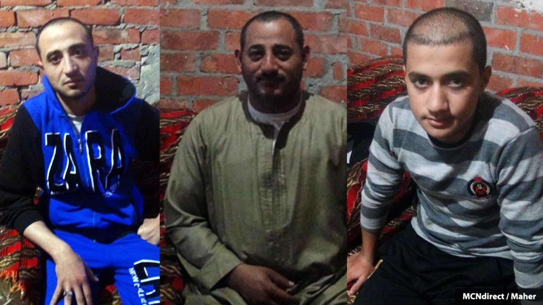 Amgad Makar Zaki, Atef Nadi Habib and Sherif Tawwad Hakim, told MidEast Christian News they were tortured in Libya. (Courtesy: MCN)